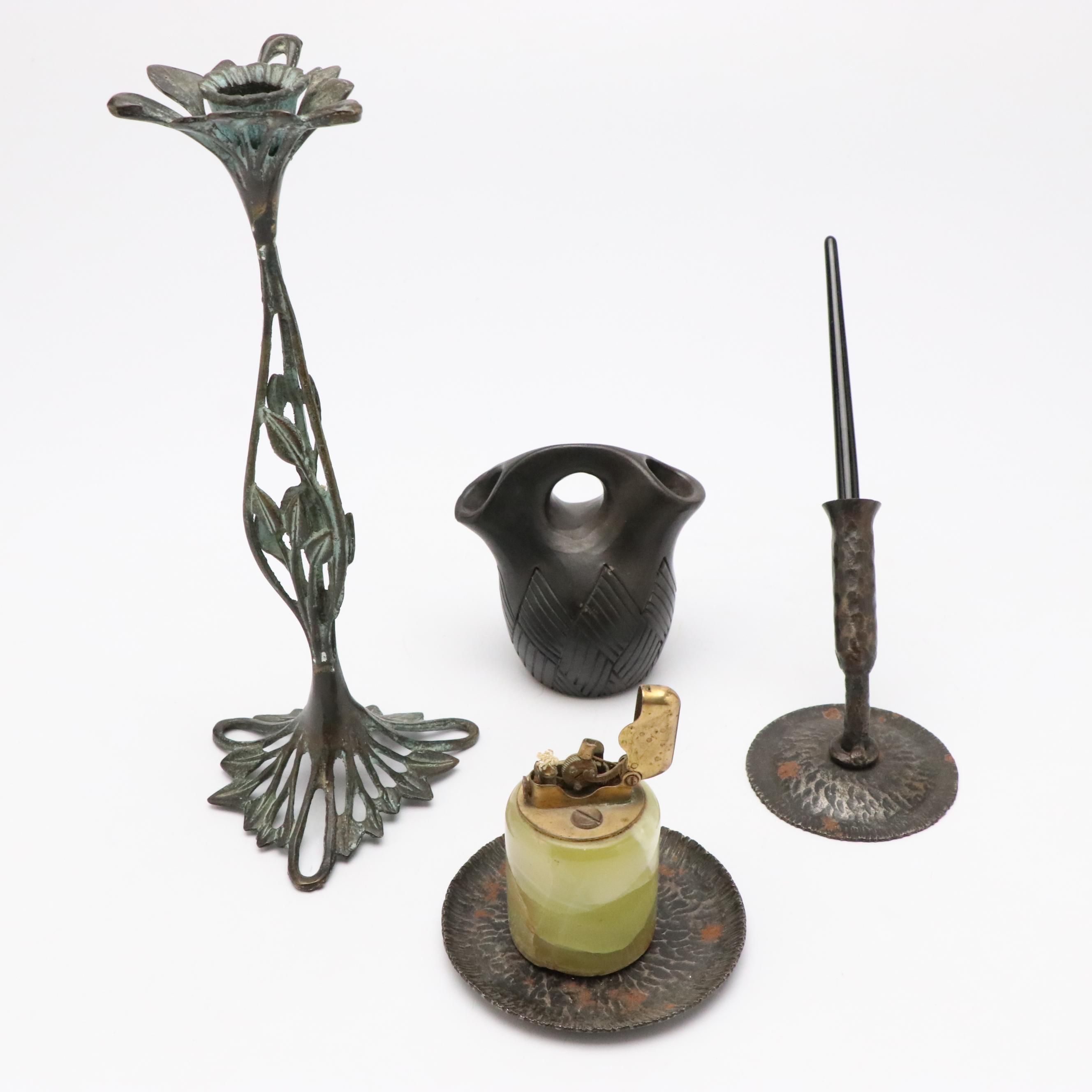 Cherokee Bigmeat Carved Wedding Vase with Beaux Arts Candle Stand