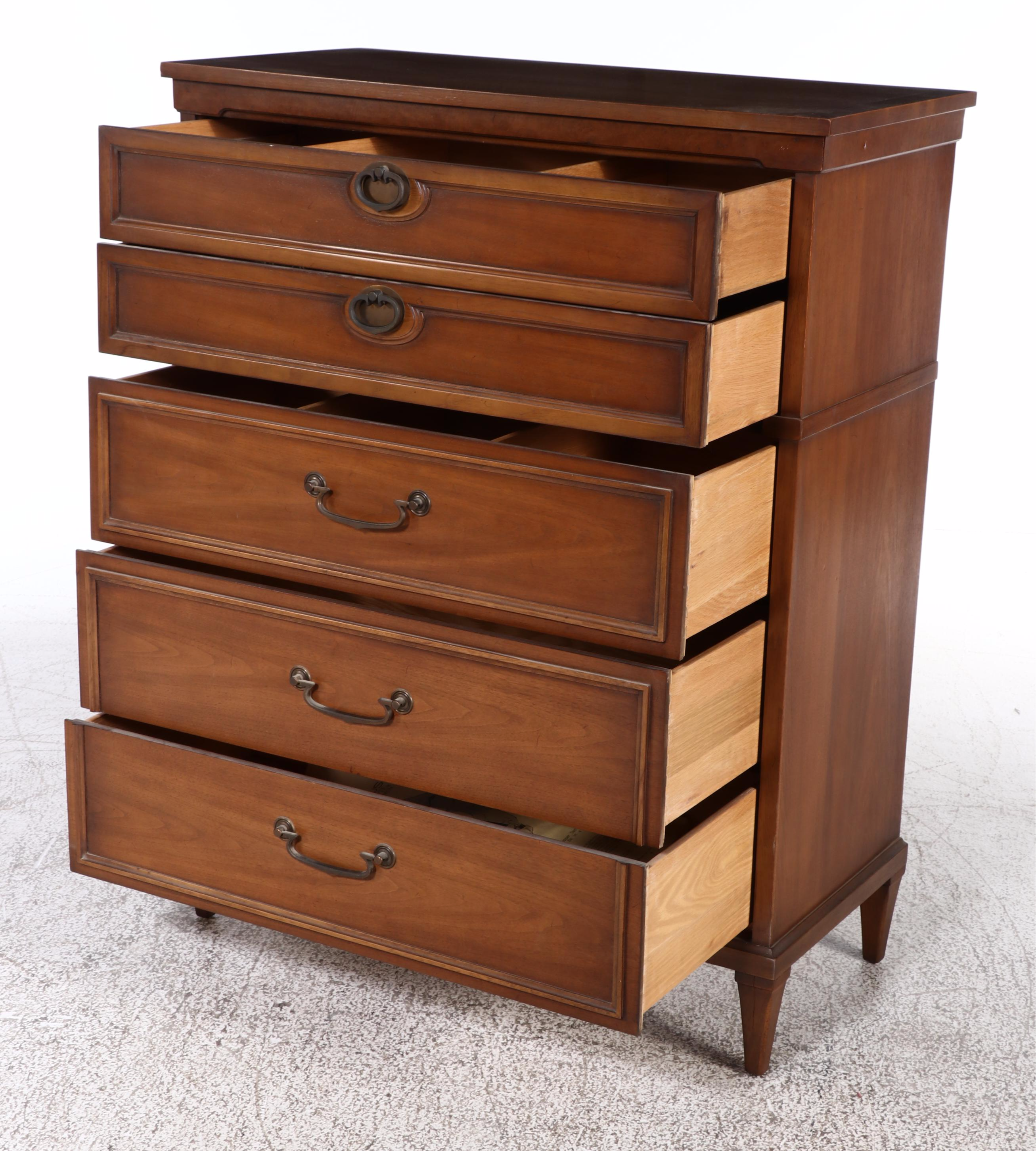 Walnut Five-Drawer Chest, Mid-20th Century
