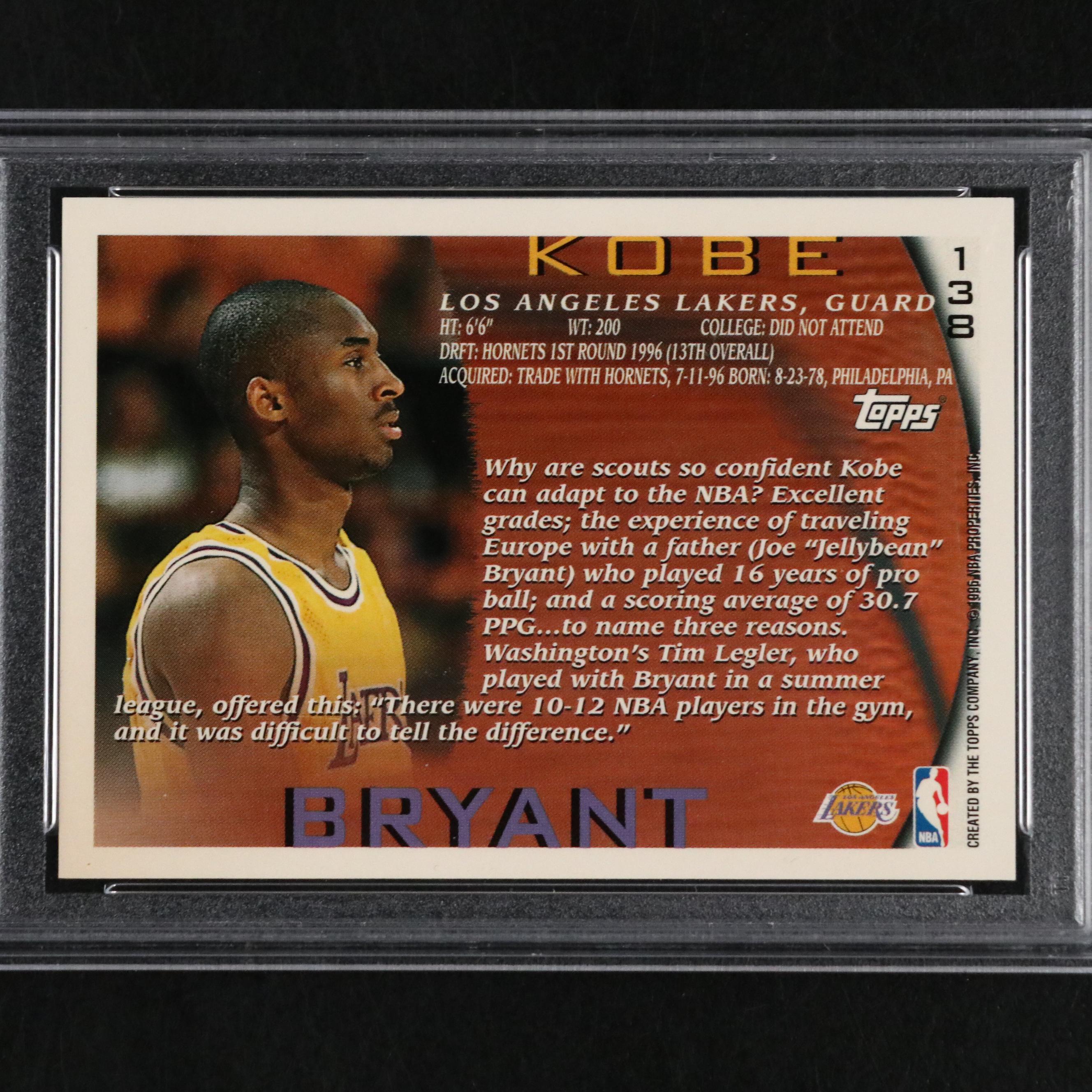 1996 Topps Kobe Bryant Rookie Card #138 Graded PSA 9