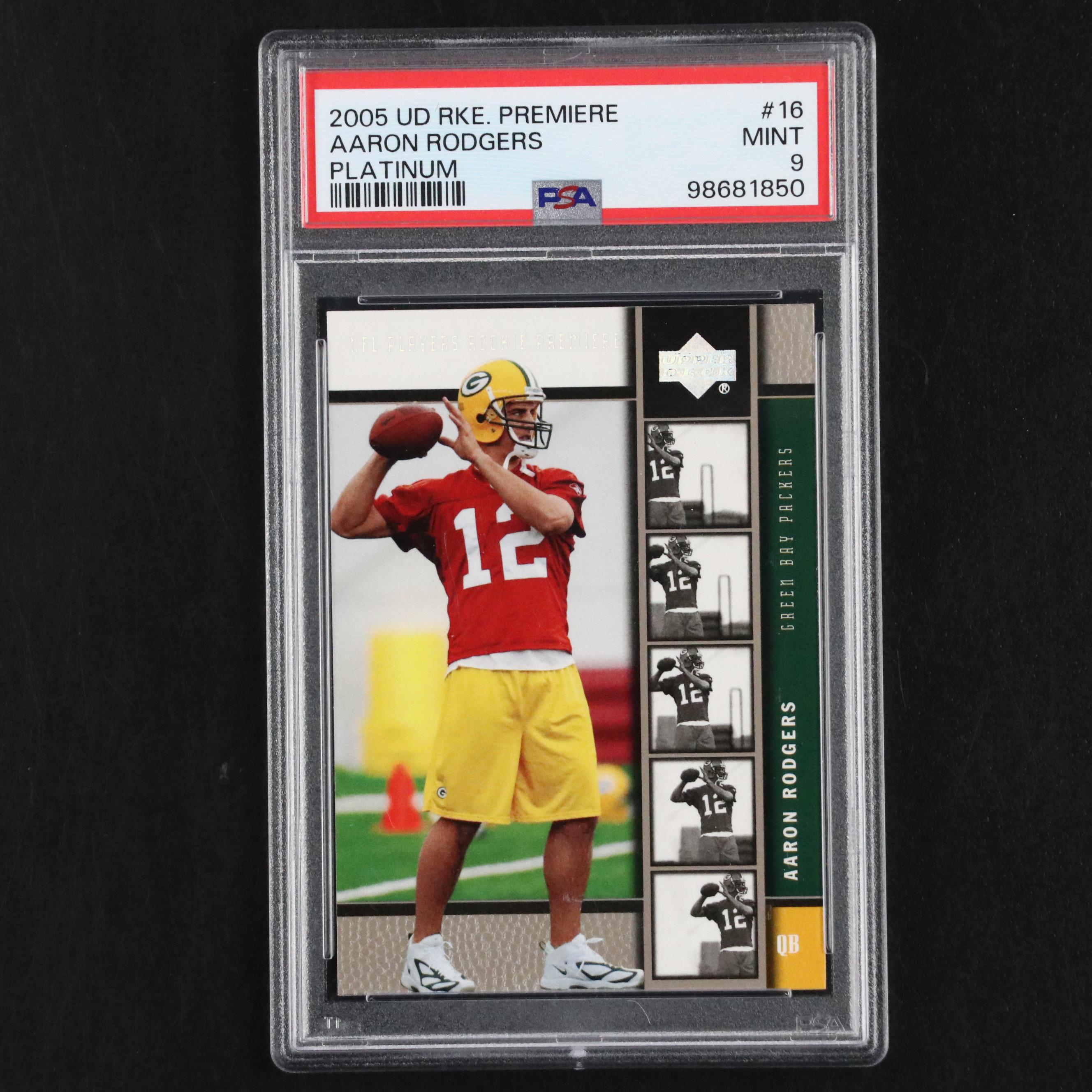 2005 Upper Deck Rookie Premiere Aaron Rodgers Platinum Card #16 Graded PSA 9