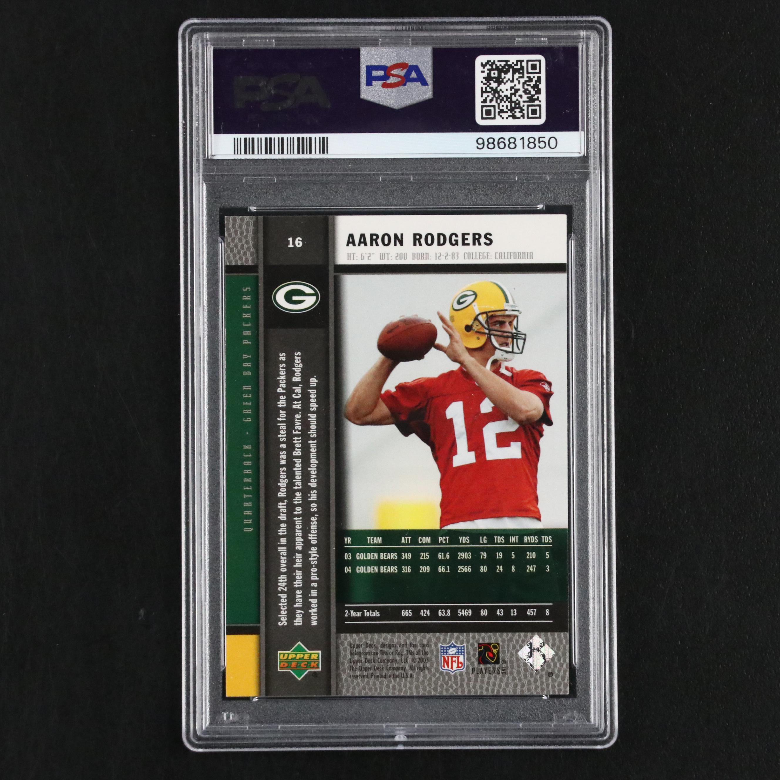 2005 Upper Deck Rookie Premiere Aaron Rodgers Platinum Card #16 Graded PSA 9