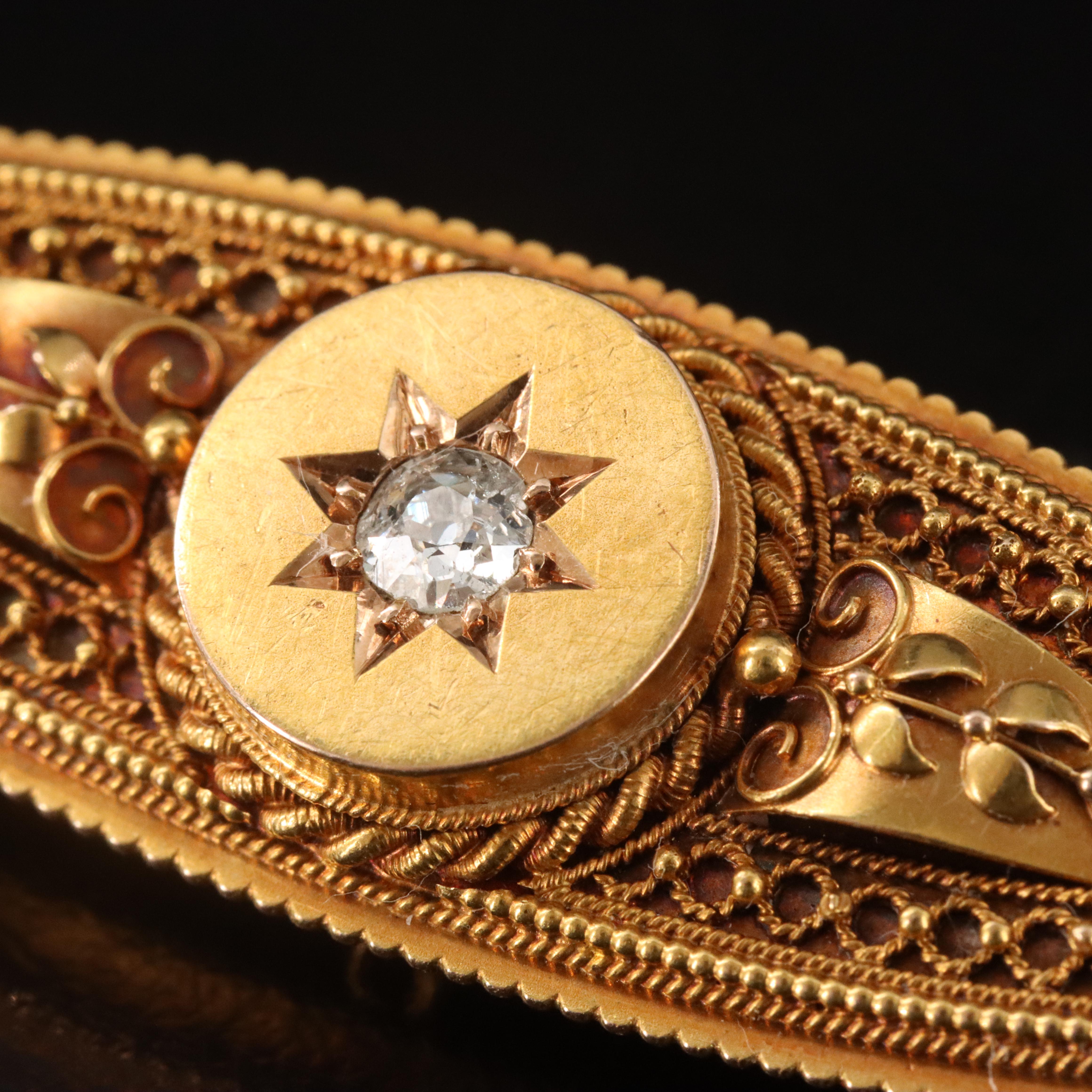 Victorian 15K 0.17 CT Diamond Mourning Brooch