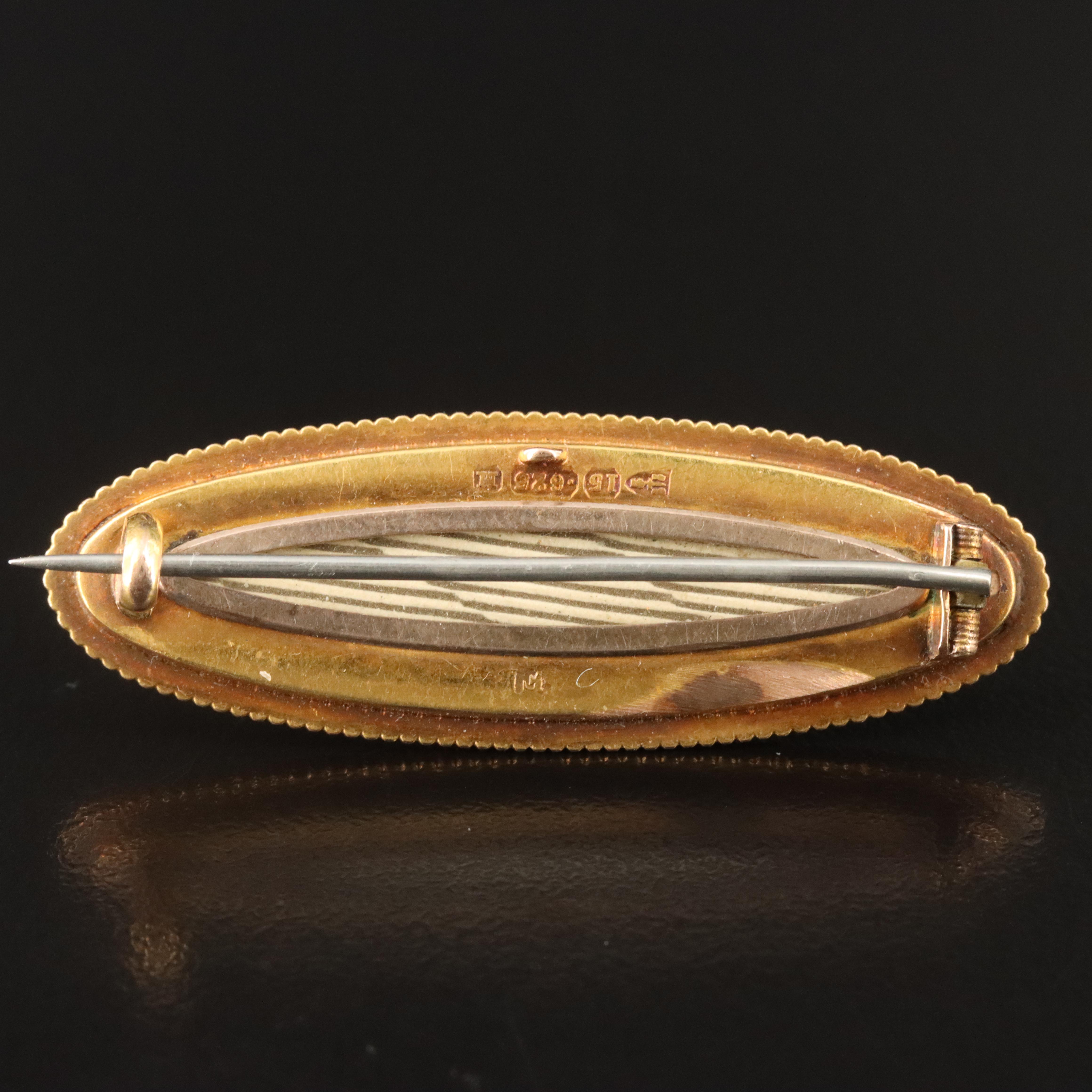 Victorian 15K 0.17 CT Diamond Mourning Brooch