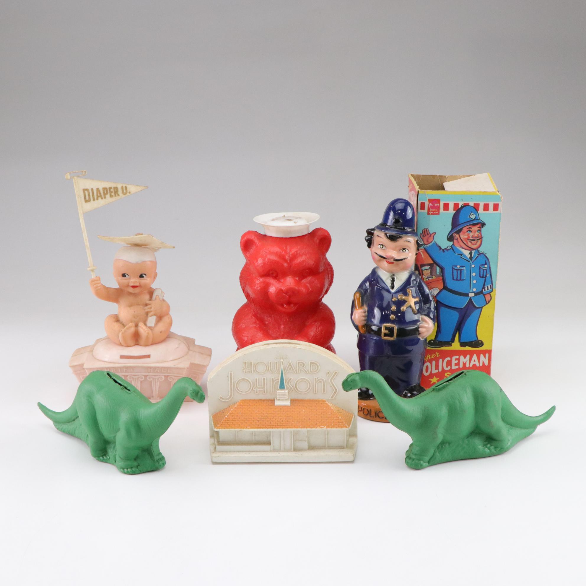 Mid Century "Super Policeman" and Other Coin Banks
