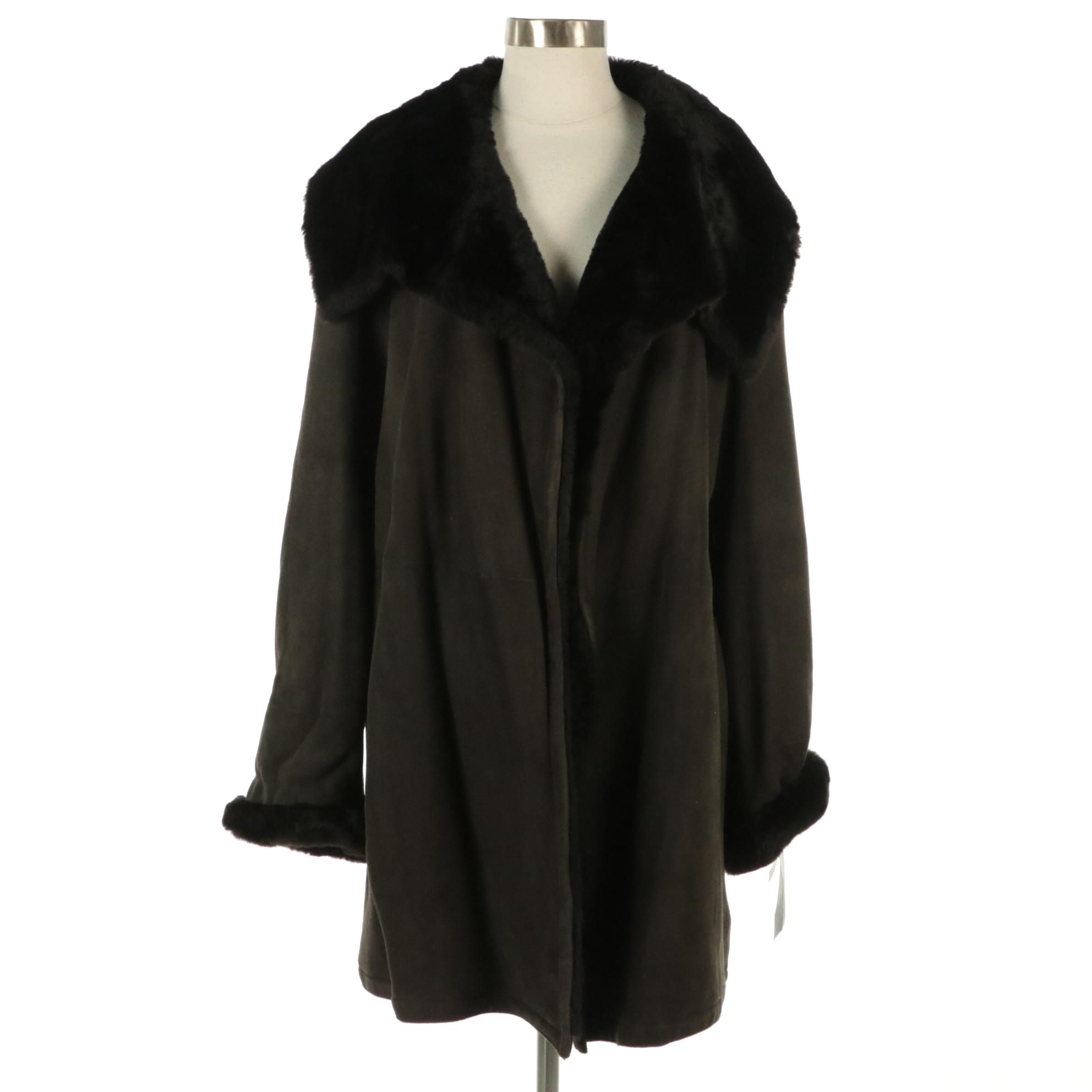 Donna Karan New York Essentials Brown Shearling Coat, With Tags