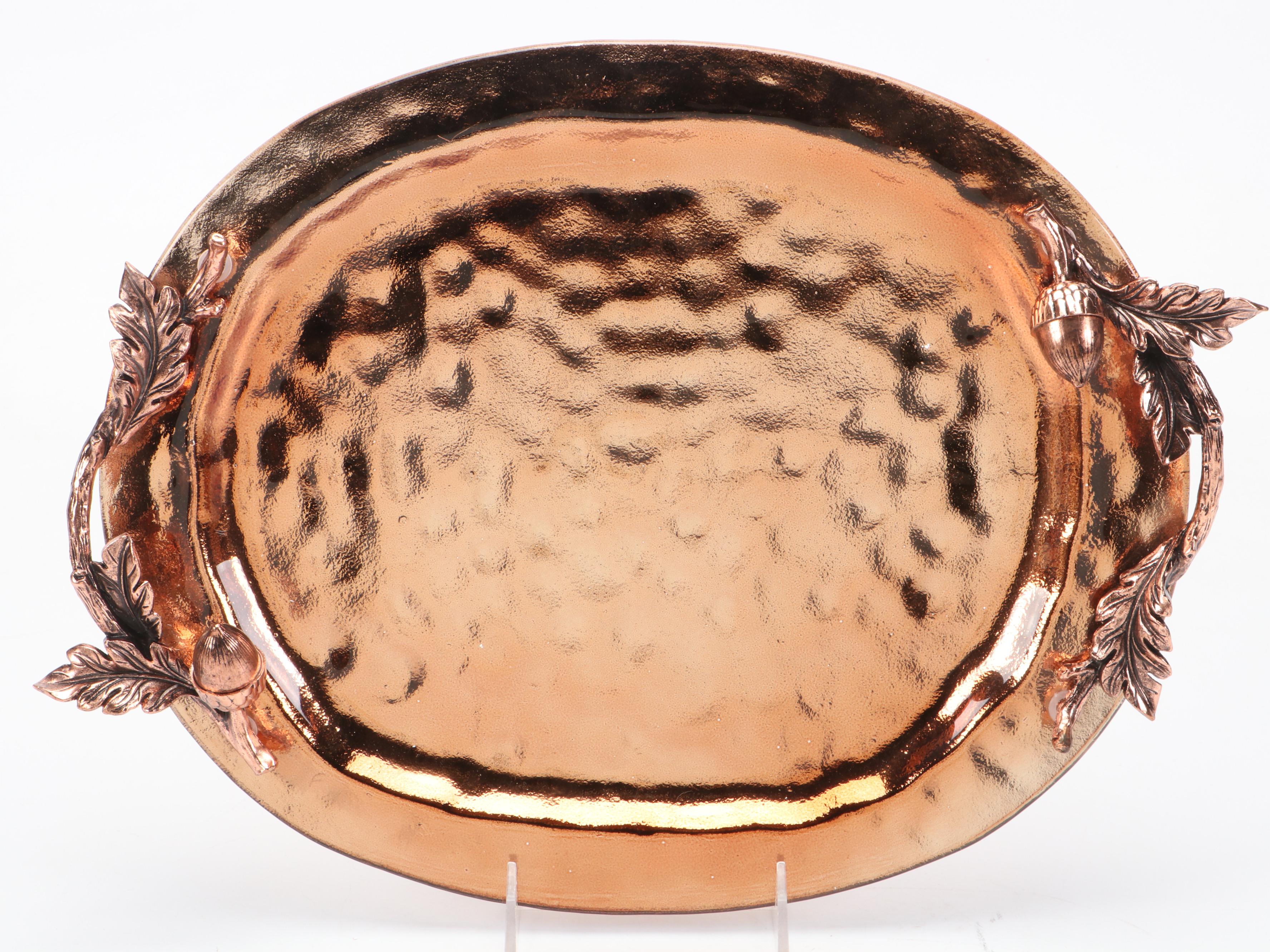 Spode "Christmas Tree" Porcelain Coffee Pot and Copper Tone Metal Serving Tray