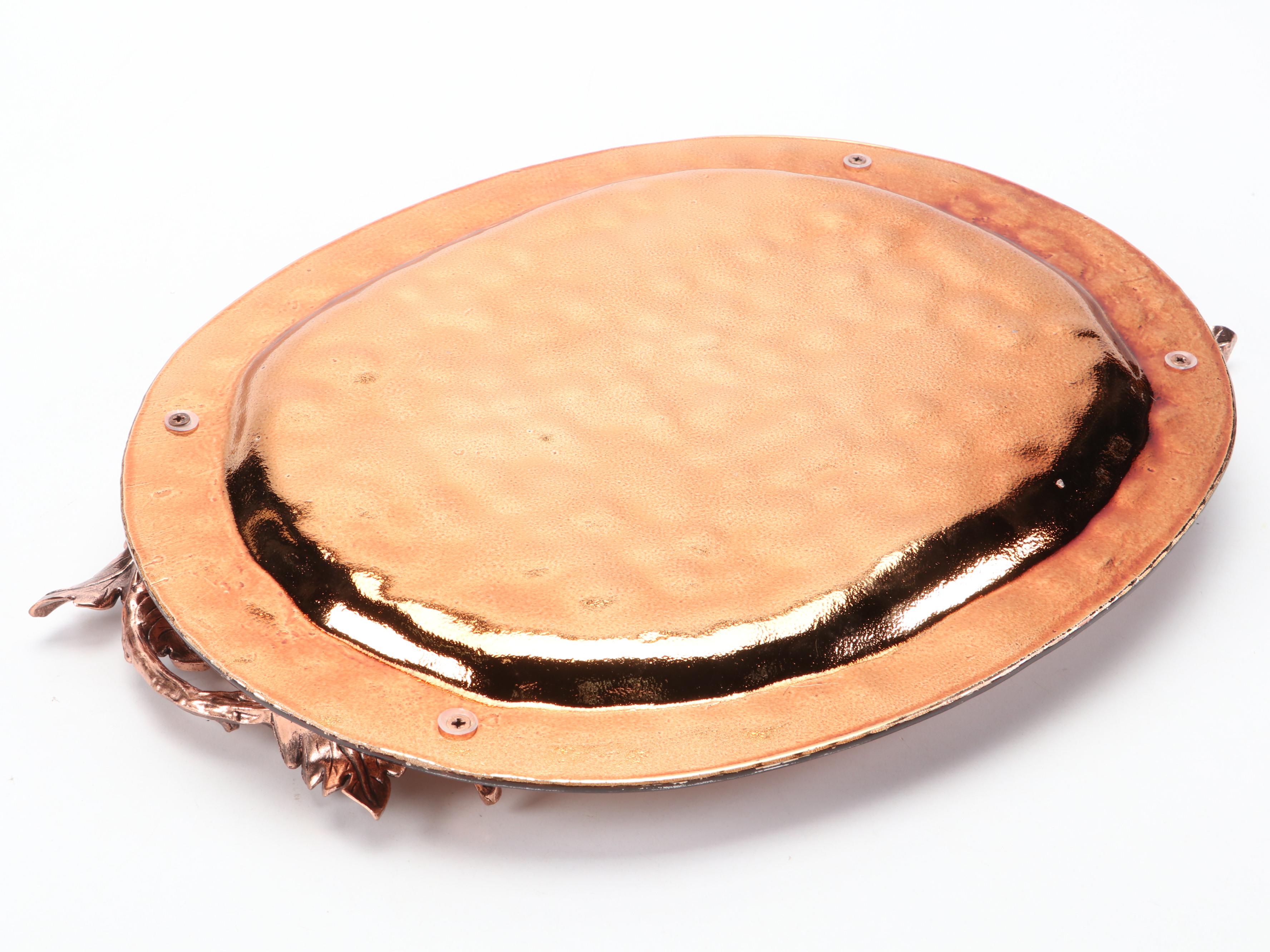 Spode "Christmas Tree" Porcelain Coffee Pot and Copper Tone Metal Serving Tray