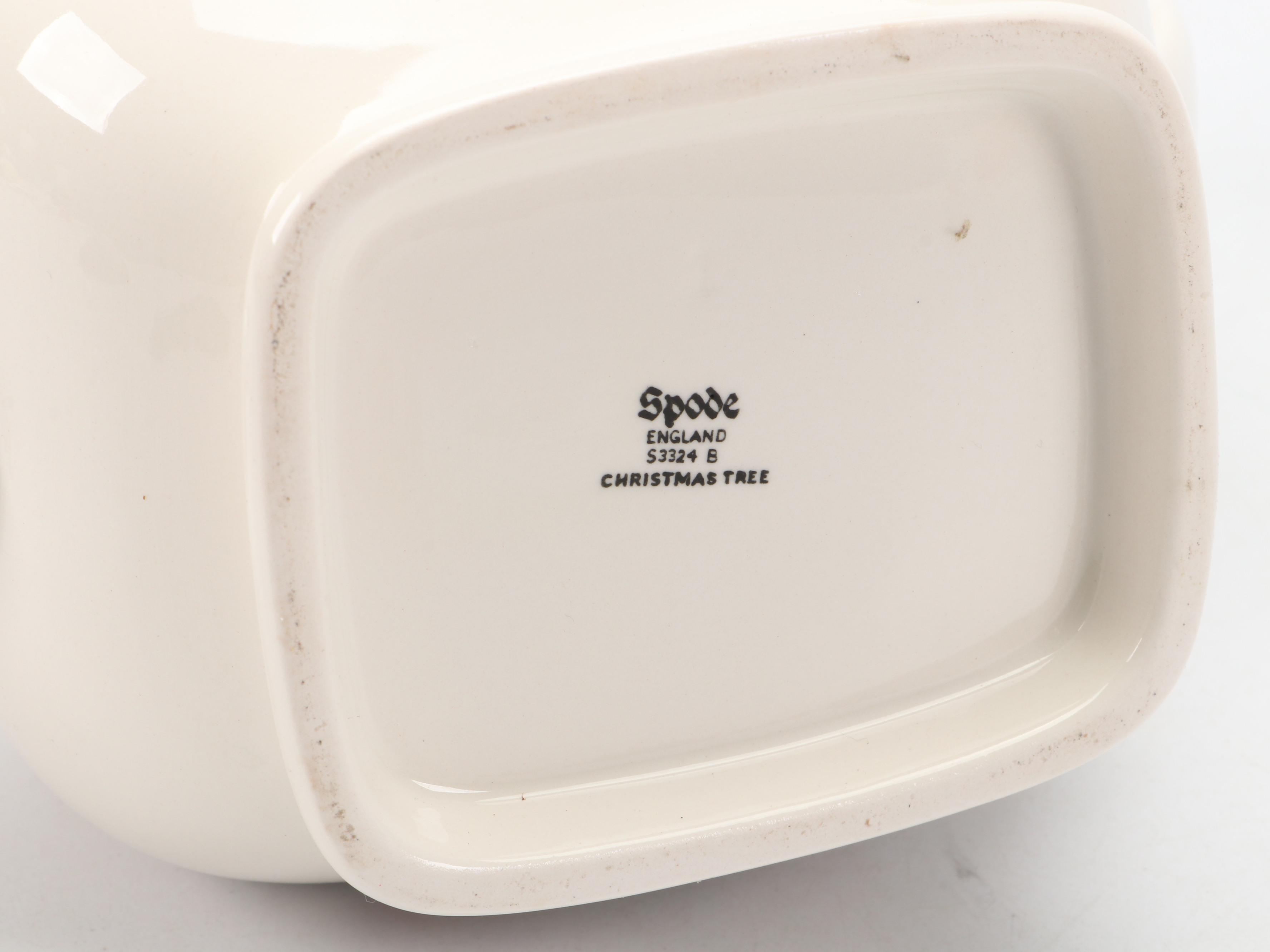 Spode "Christmas Tree" Porcelain Coffee Pot and Copper Tone Metal Serving Tray