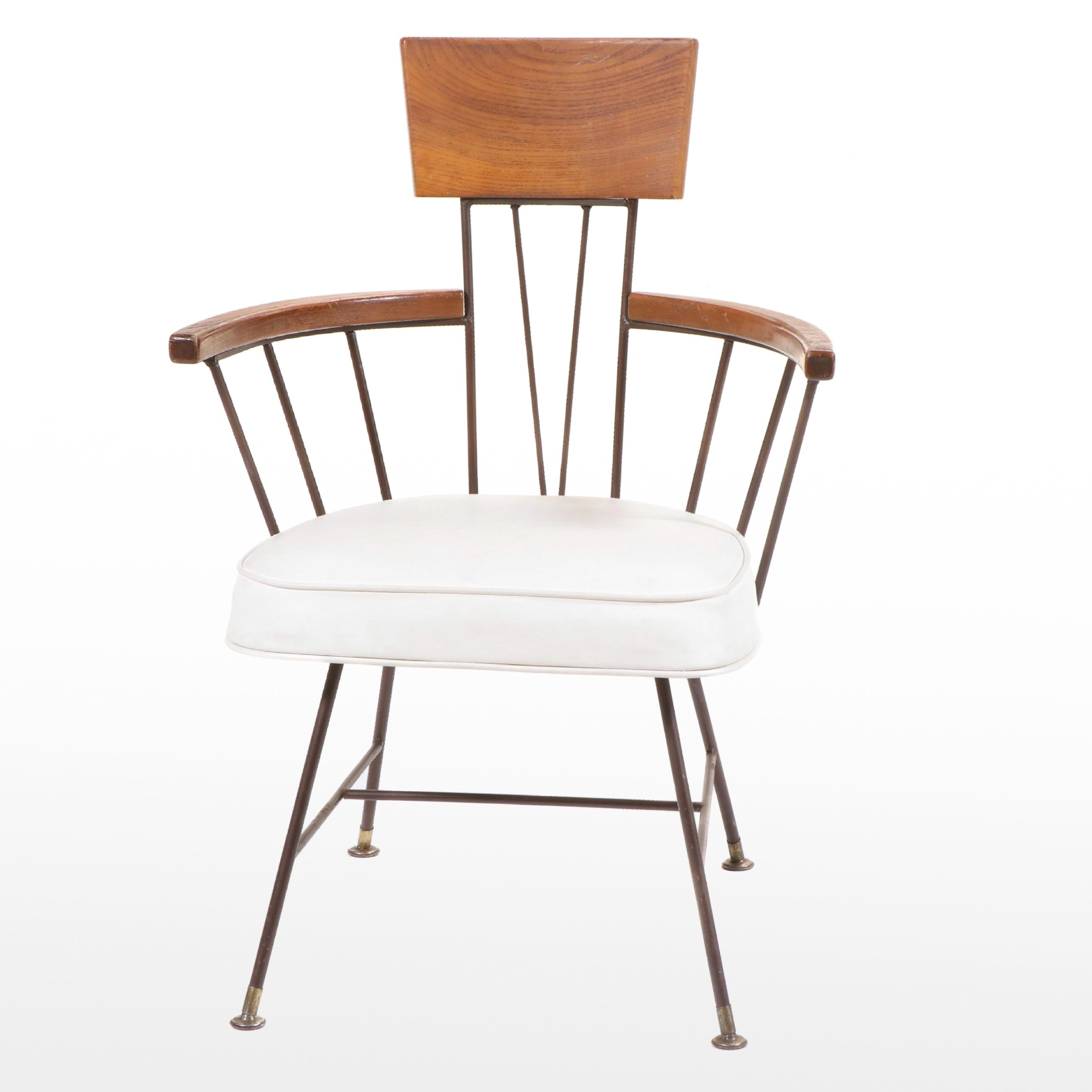 Mid Century Modern Walnut and Metal Captain Chair, Manner of Richard McCarthy