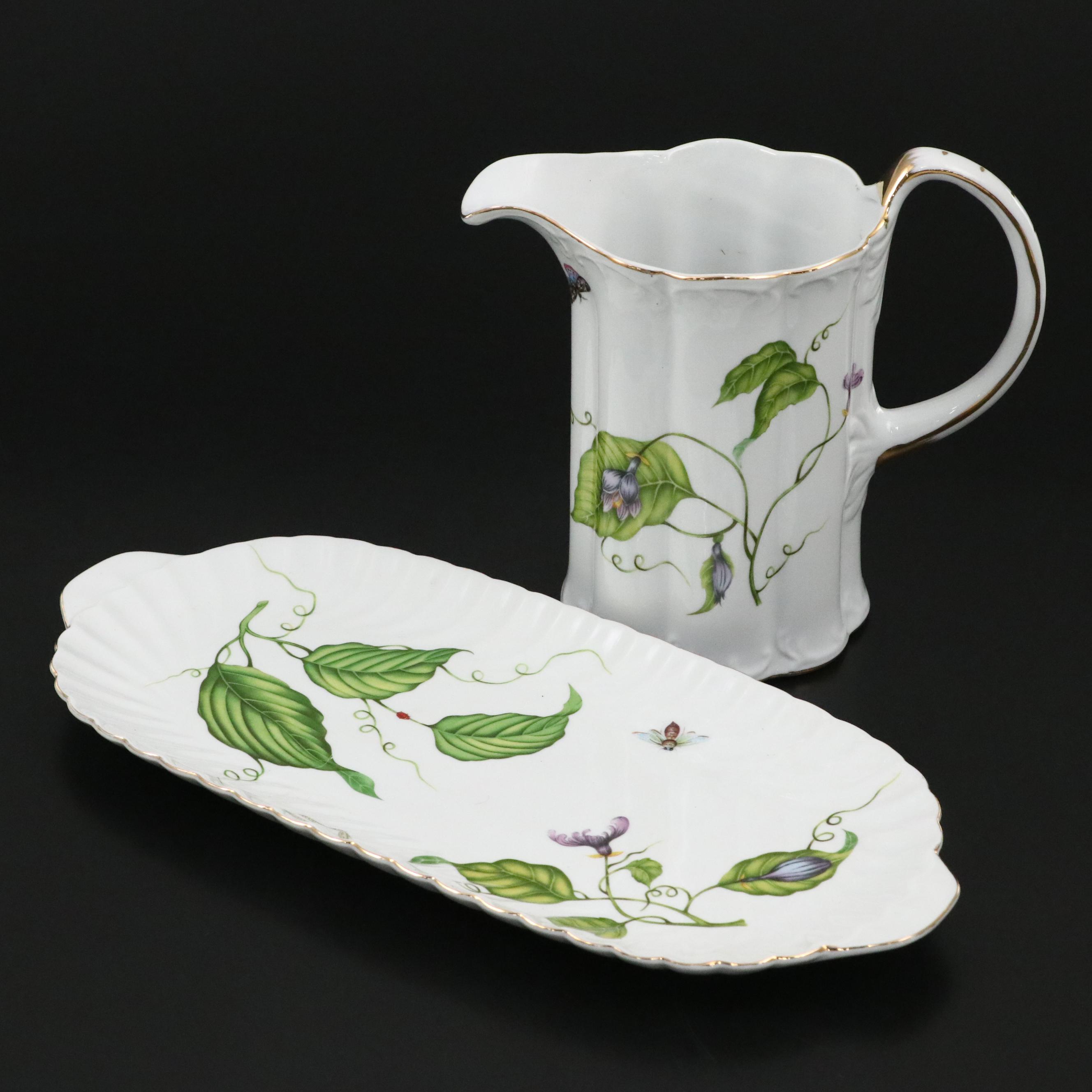 Godinger "Jardin" Porcelain Pitcher and Large Sandwich Tray