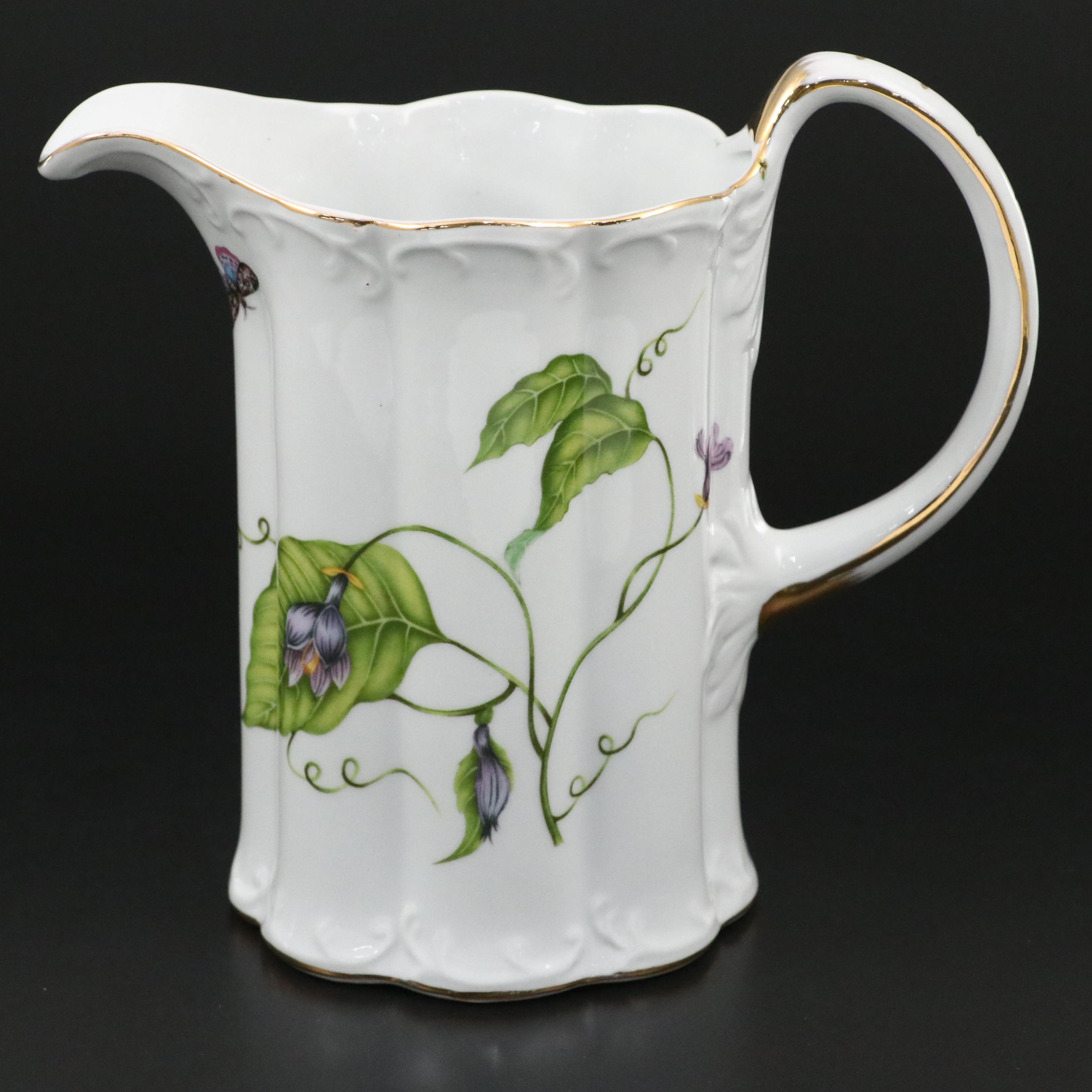 Godinger "Jardin" Porcelain Pitcher and Large Sandwich Tray