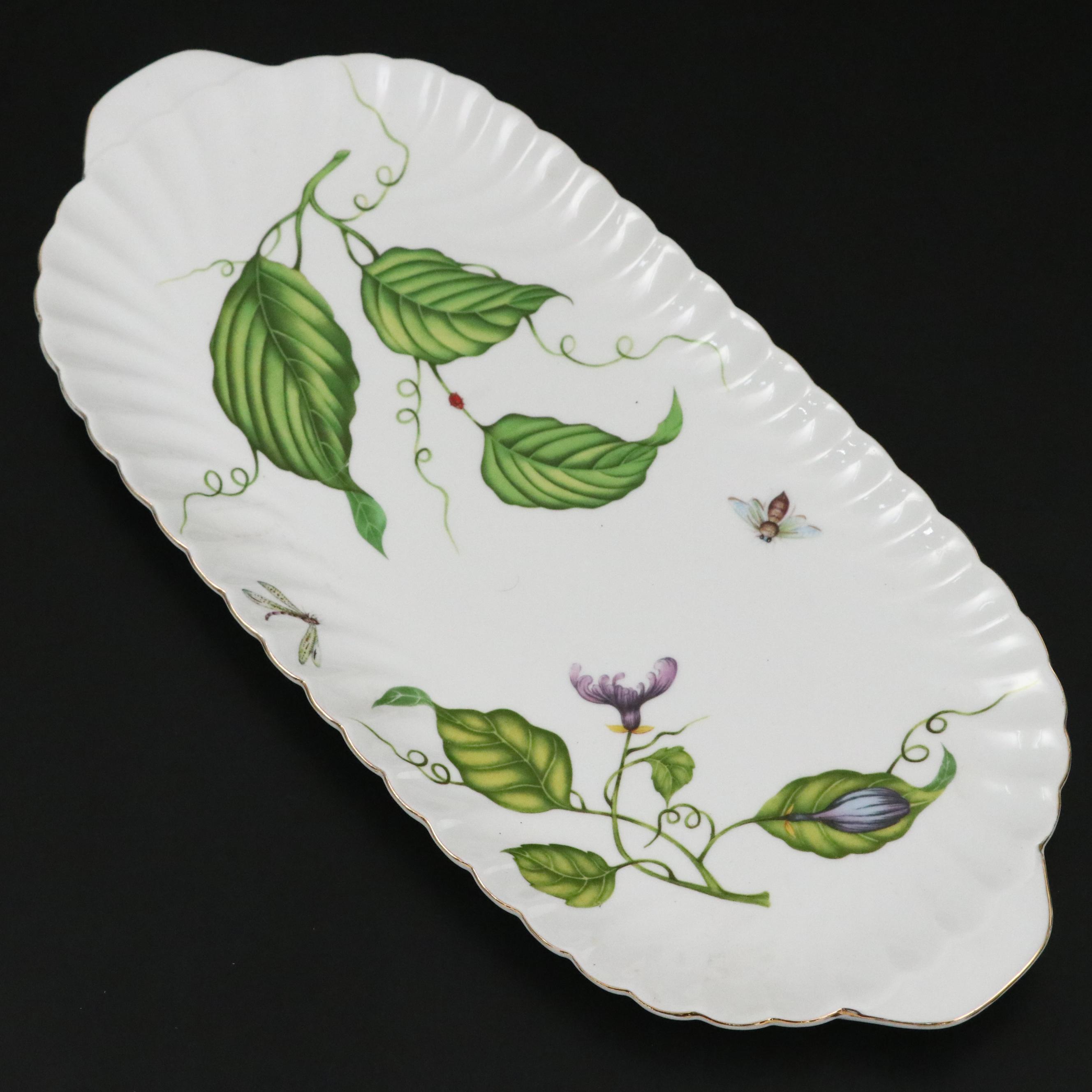 Godinger "Jardin" Porcelain Pitcher and Large Sandwich Tray