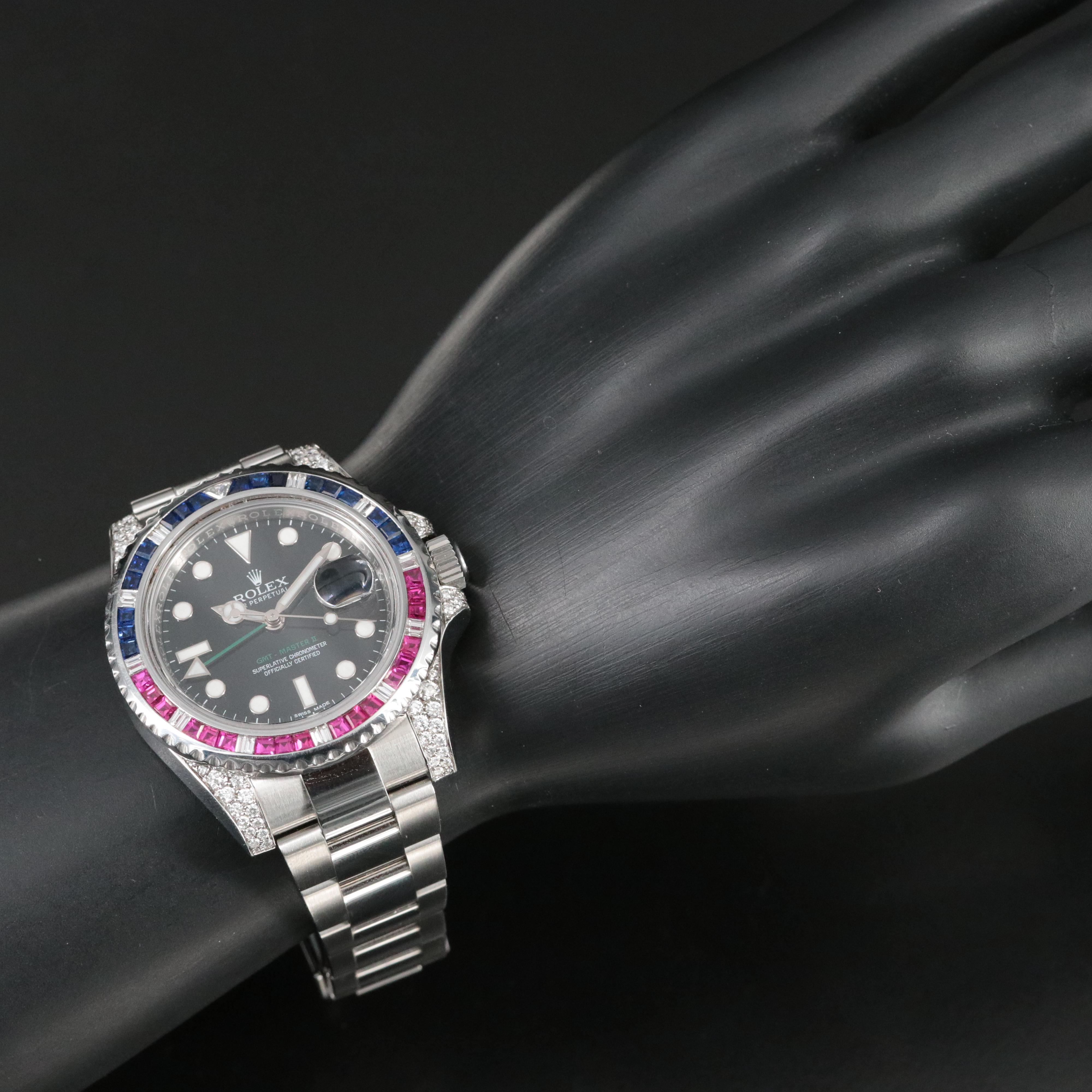 Rolex GMT Master II Custom 1.95 CTW Diamond, Ruby and Sapphire Watch