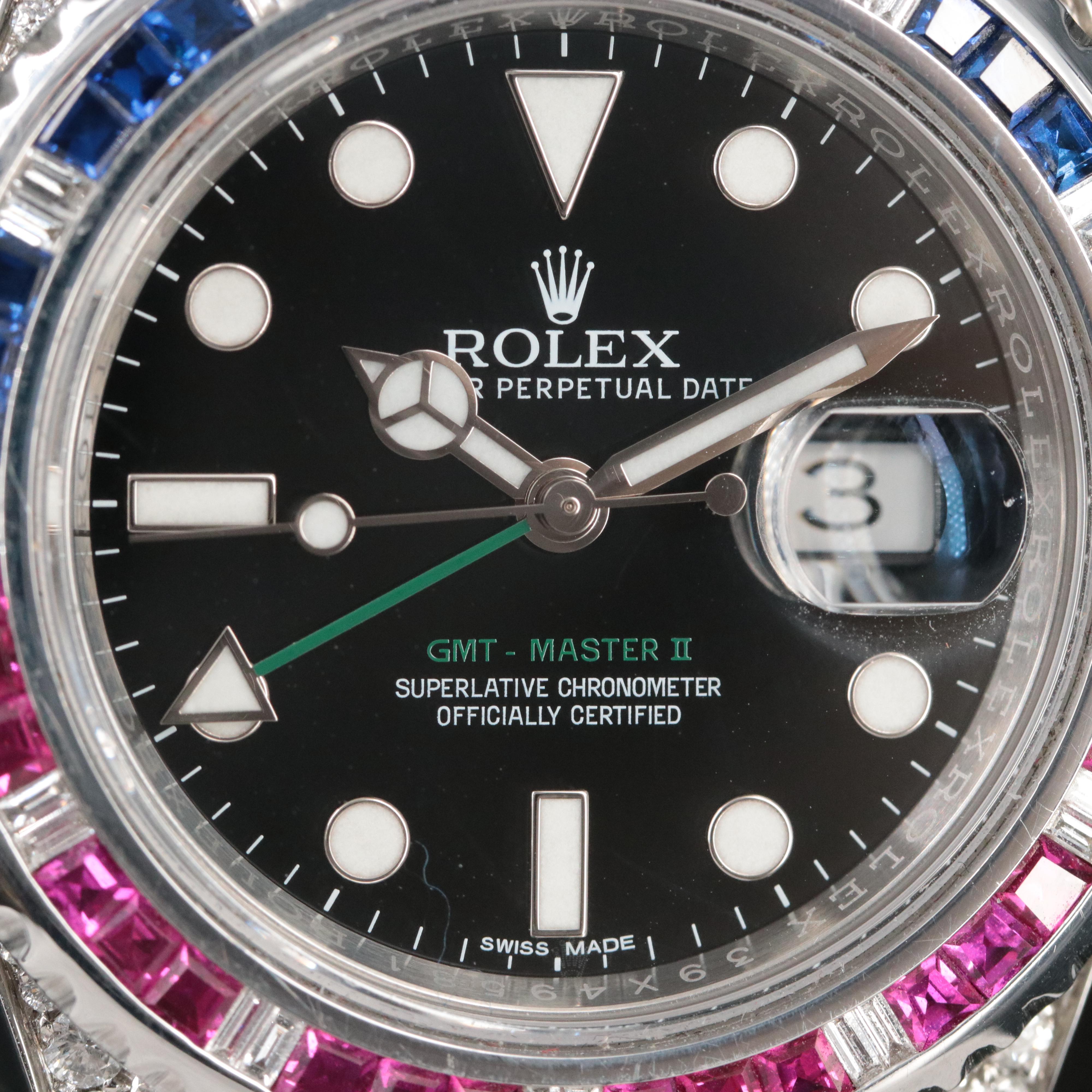 Rolex GMT Master II Custom 1.95 CTW Diamond, Ruby and Sapphire Watch