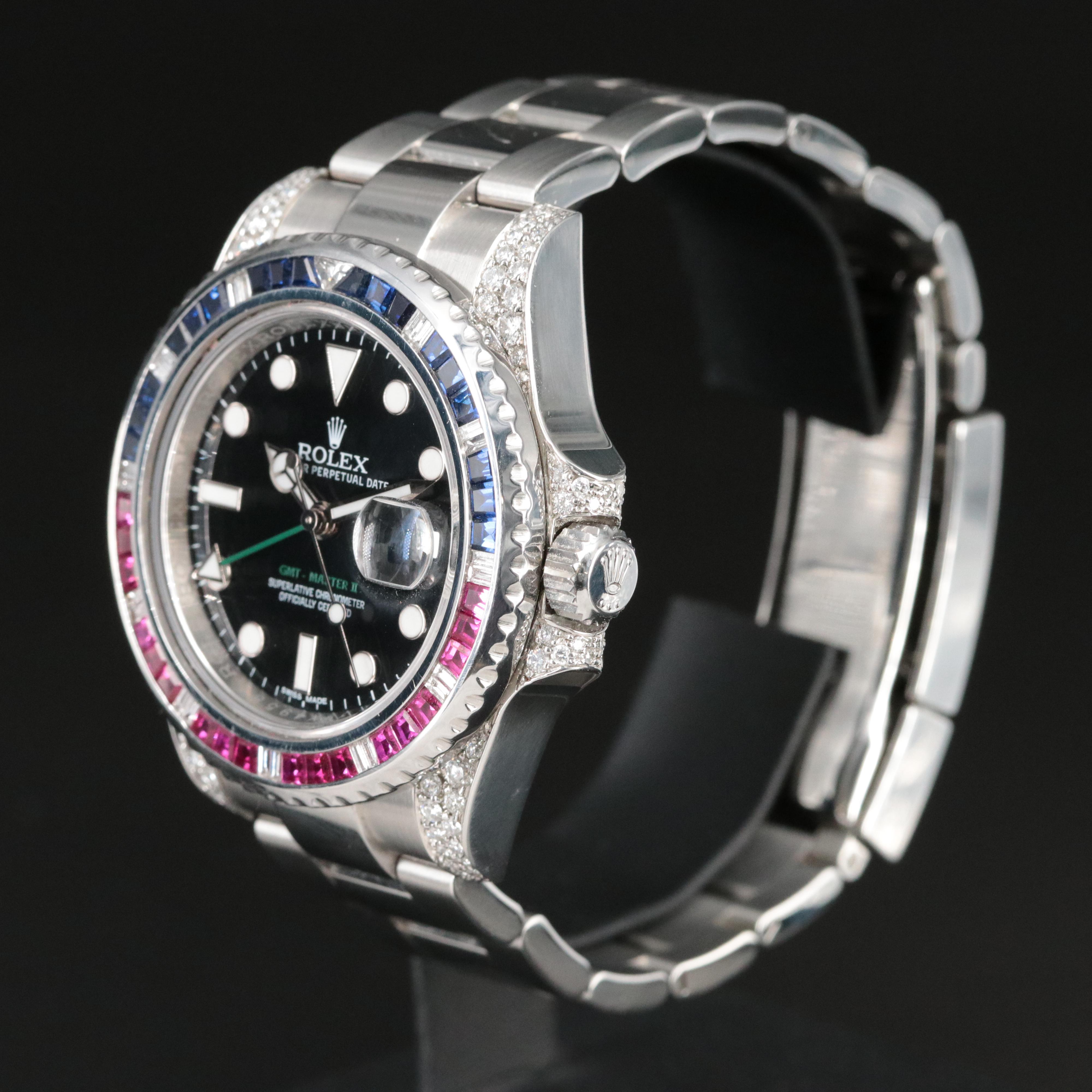 Rolex GMT Master II Custom 1.95 CTW Diamond, Ruby and Sapphire Watch
