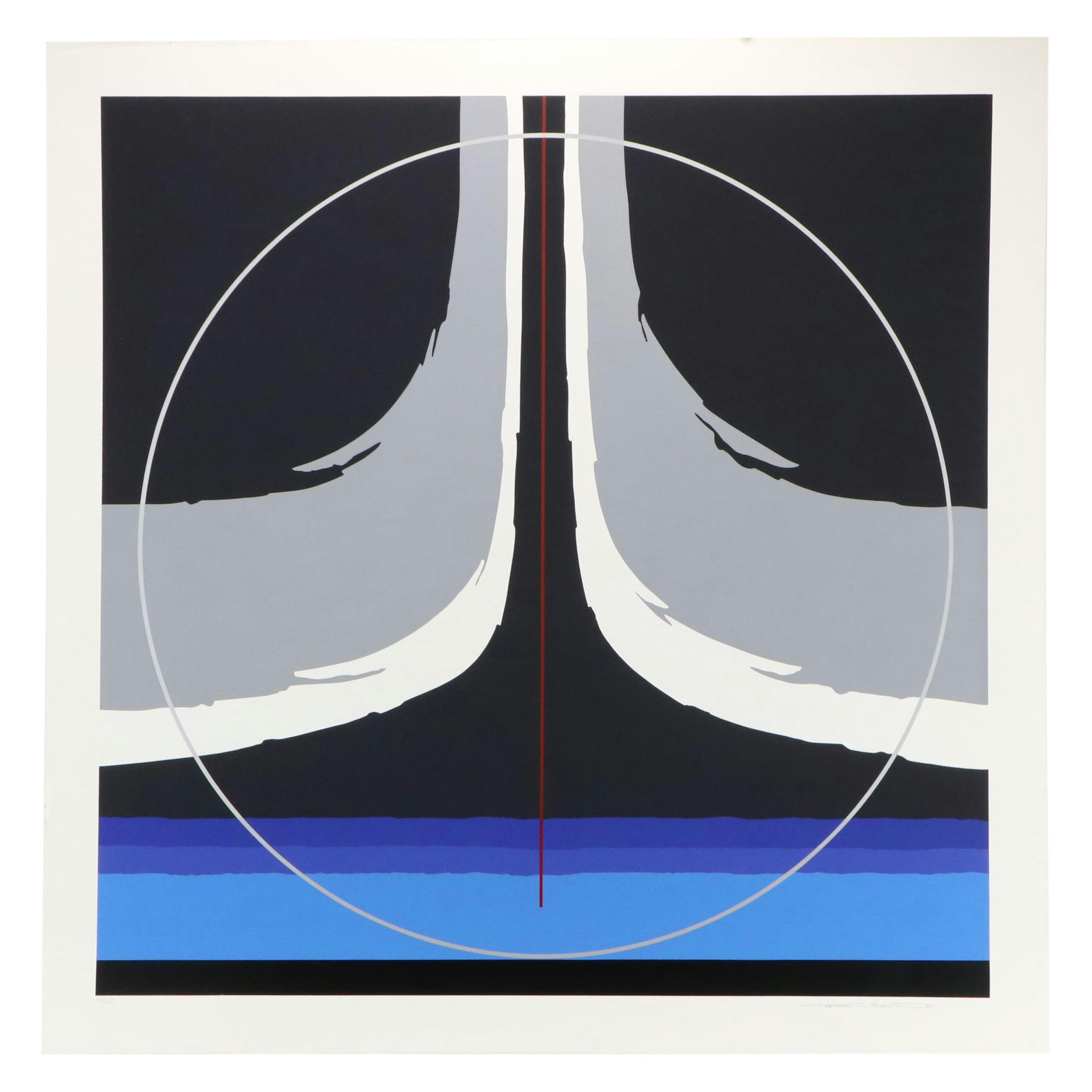 Thomas Whelan Benton Abstract Serigraph "Earthline Red," 1981