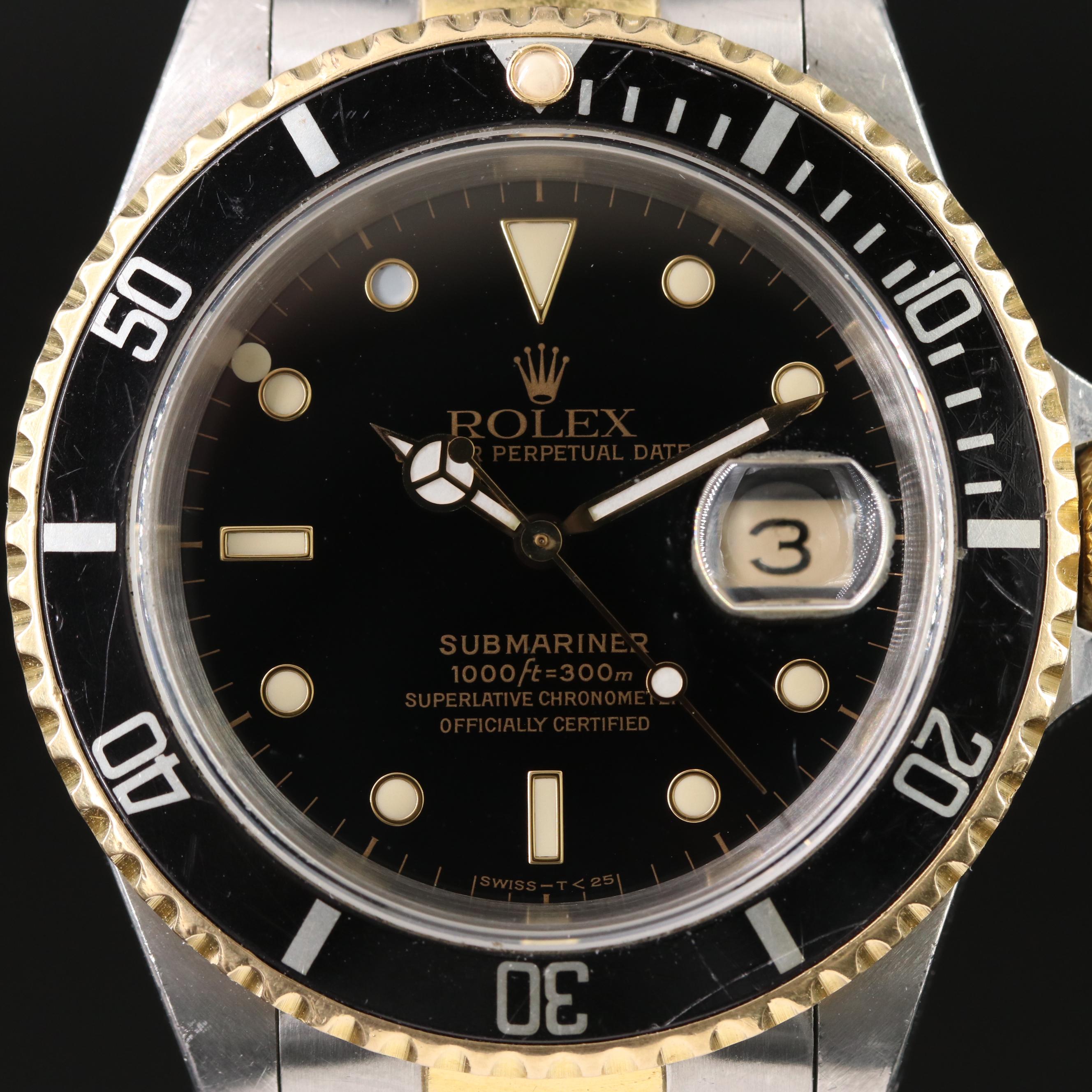 1991 Rolex Two-Tone Black Dial Submariner Watch