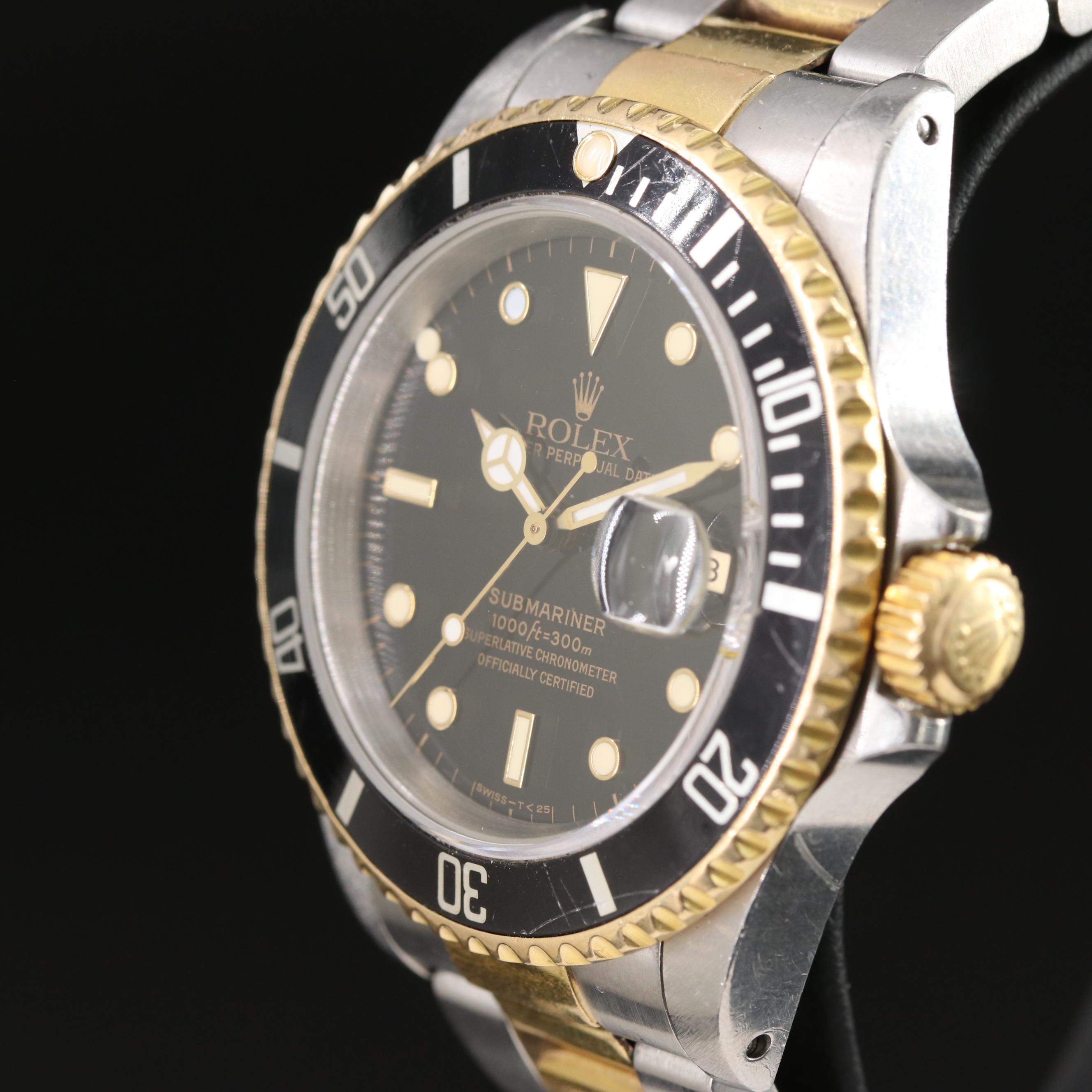 1991 Rolex Two-Tone Black Dial Submariner Watch