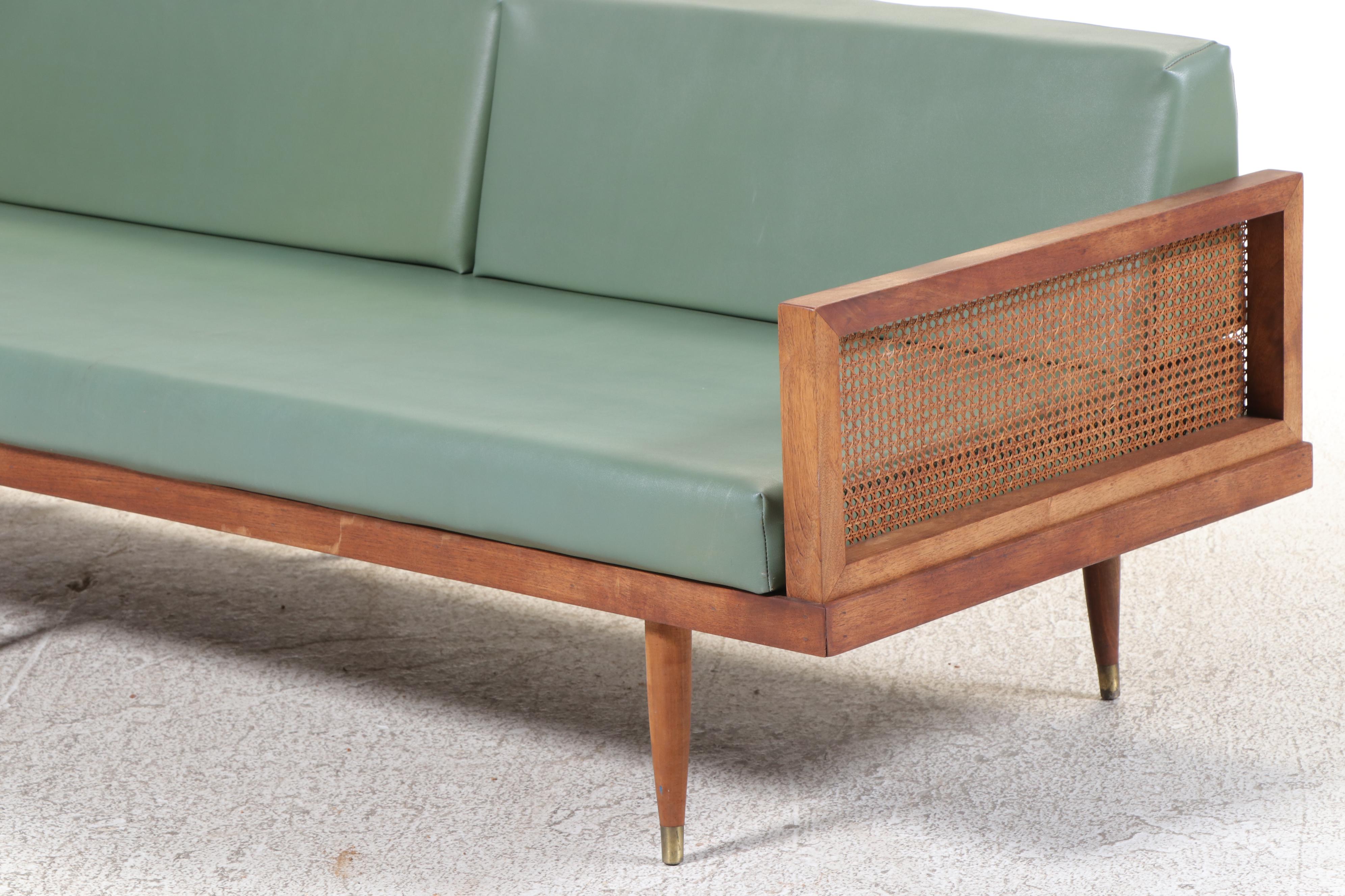 Deco House Mid Century Modern Vinyl and Walnut Daybed Sofa