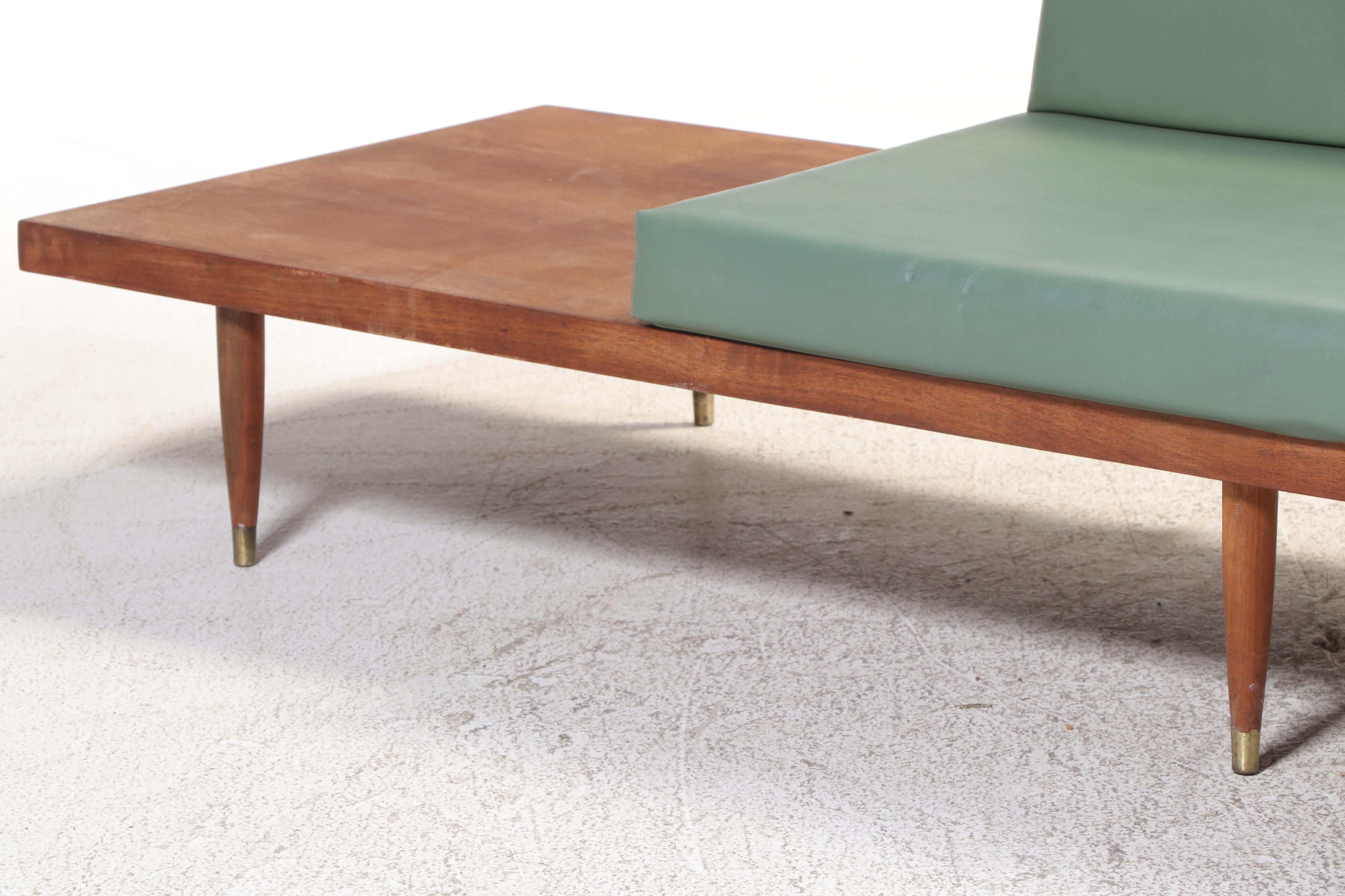 Deco House Mid Century Modern Vinyl and Walnut Daybed Sofa