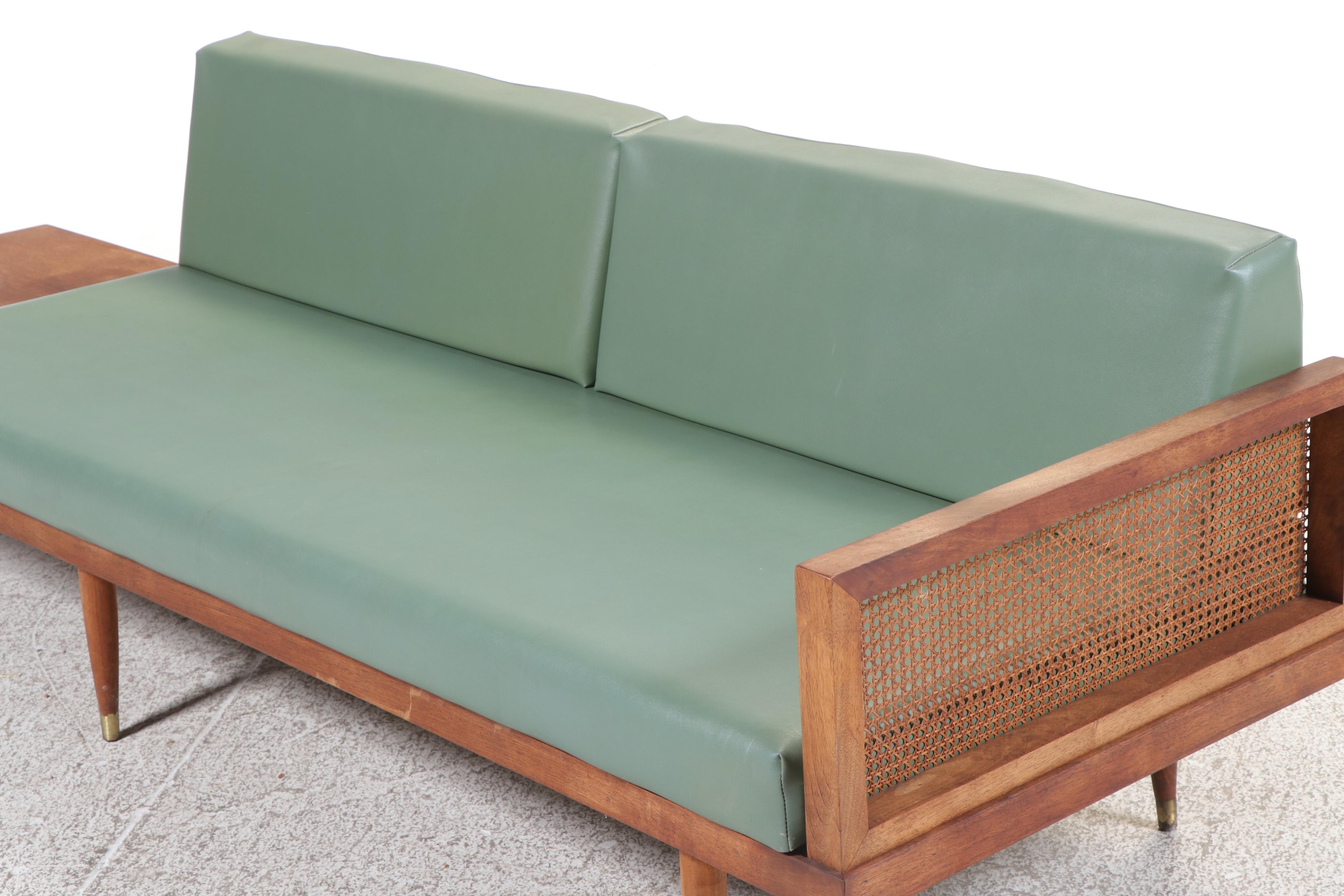 Deco House Mid Century Modern Vinyl and Walnut Daybed Sofa