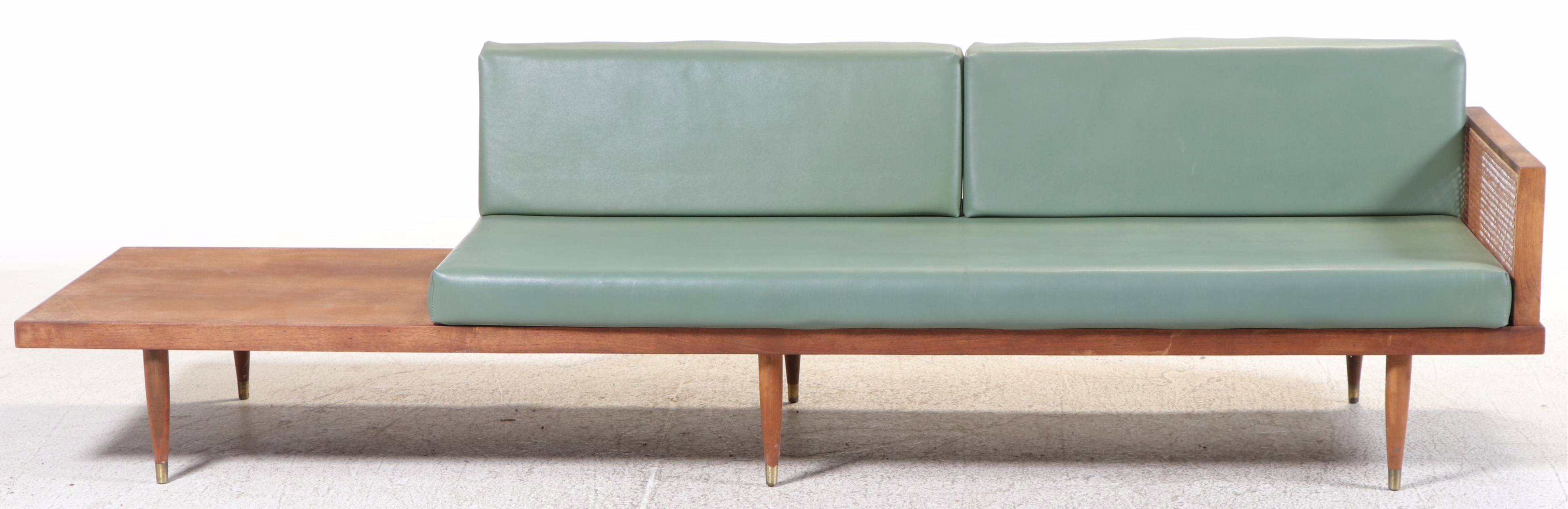 Deco House Mid Century Modern Vinyl and Walnut Daybed Sofa