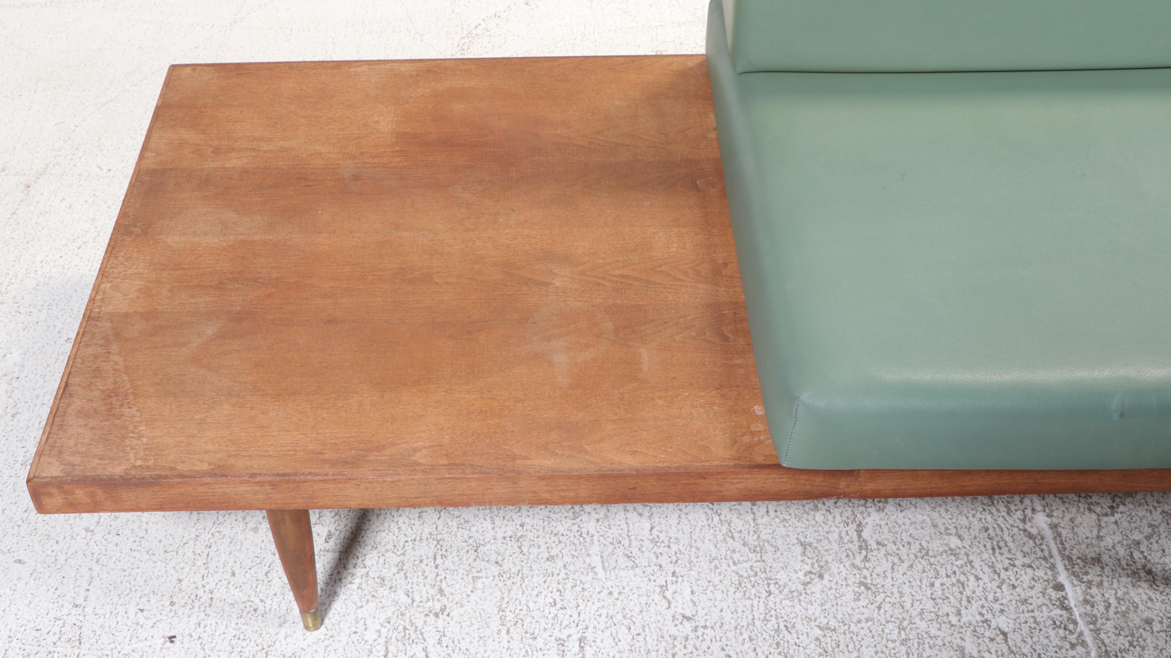 Deco House Mid Century Modern Vinyl and Walnut Daybed Sofa