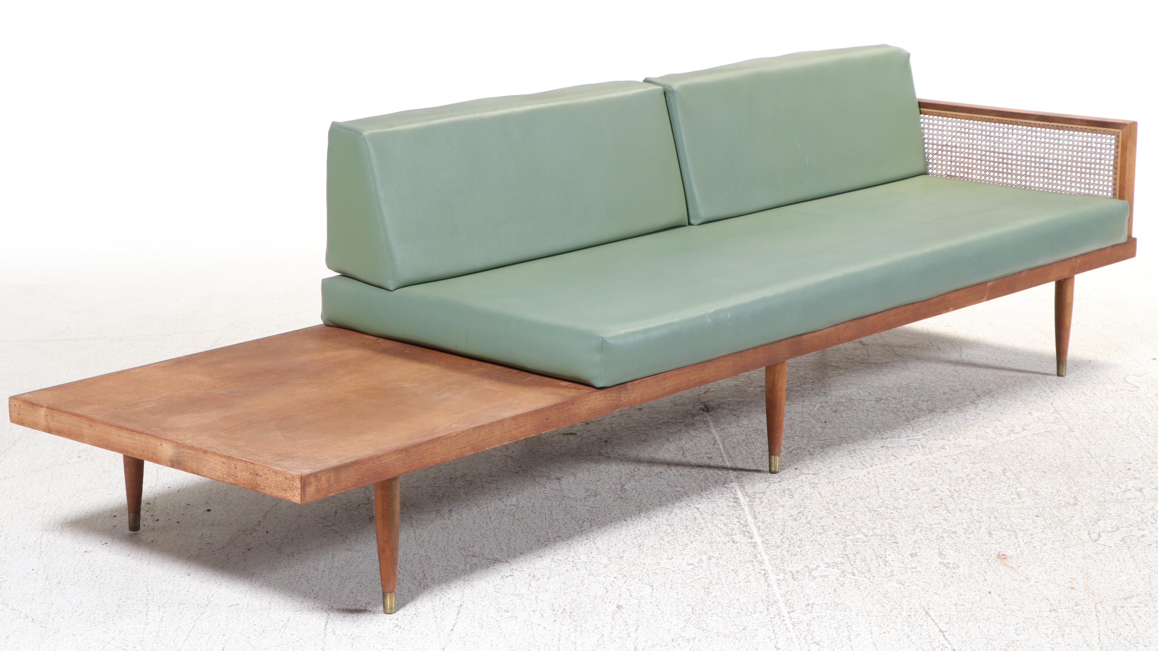 Deco House Mid Century Modern Vinyl and Walnut Daybed Sofa