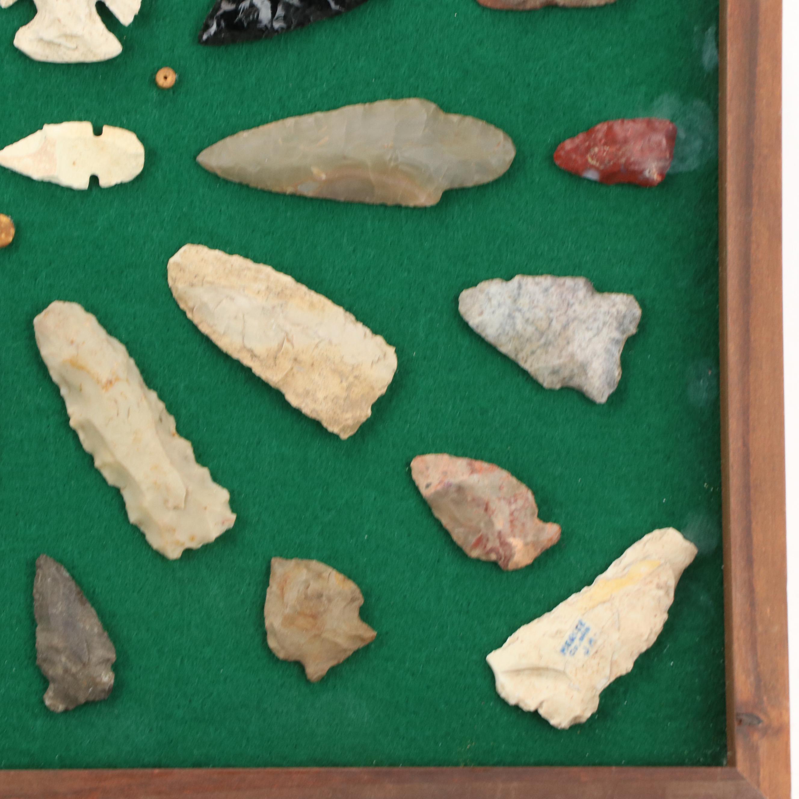 Knapped Flint, Chert, Obsidian and Jasper Arrowheads and More in Case