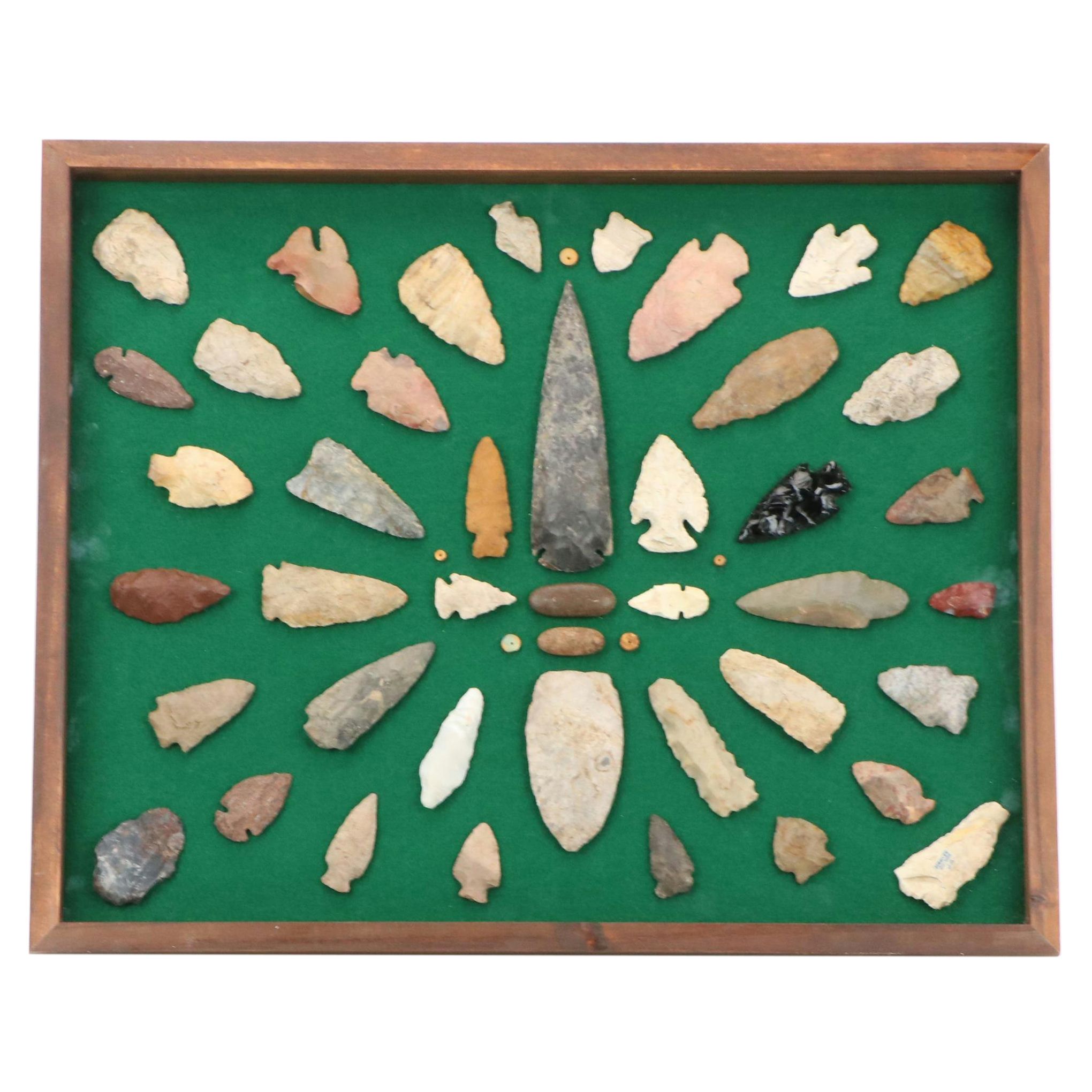 Knapped Flint, Chert, Obsidian and Jasper Arrowheads and More in Case