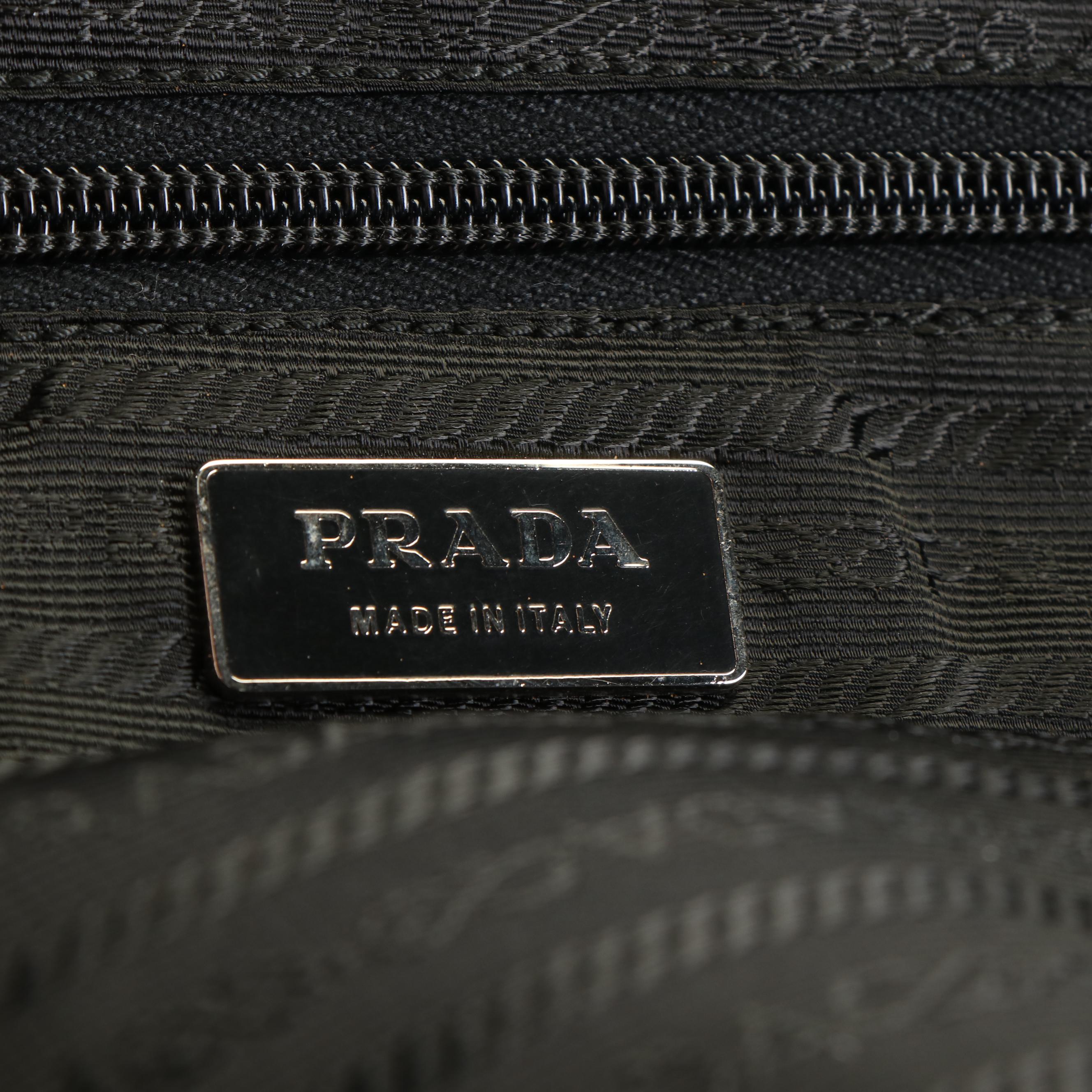 Prada Vitello Drive Tessuto Bowler Bag in Black Nylon and Leather