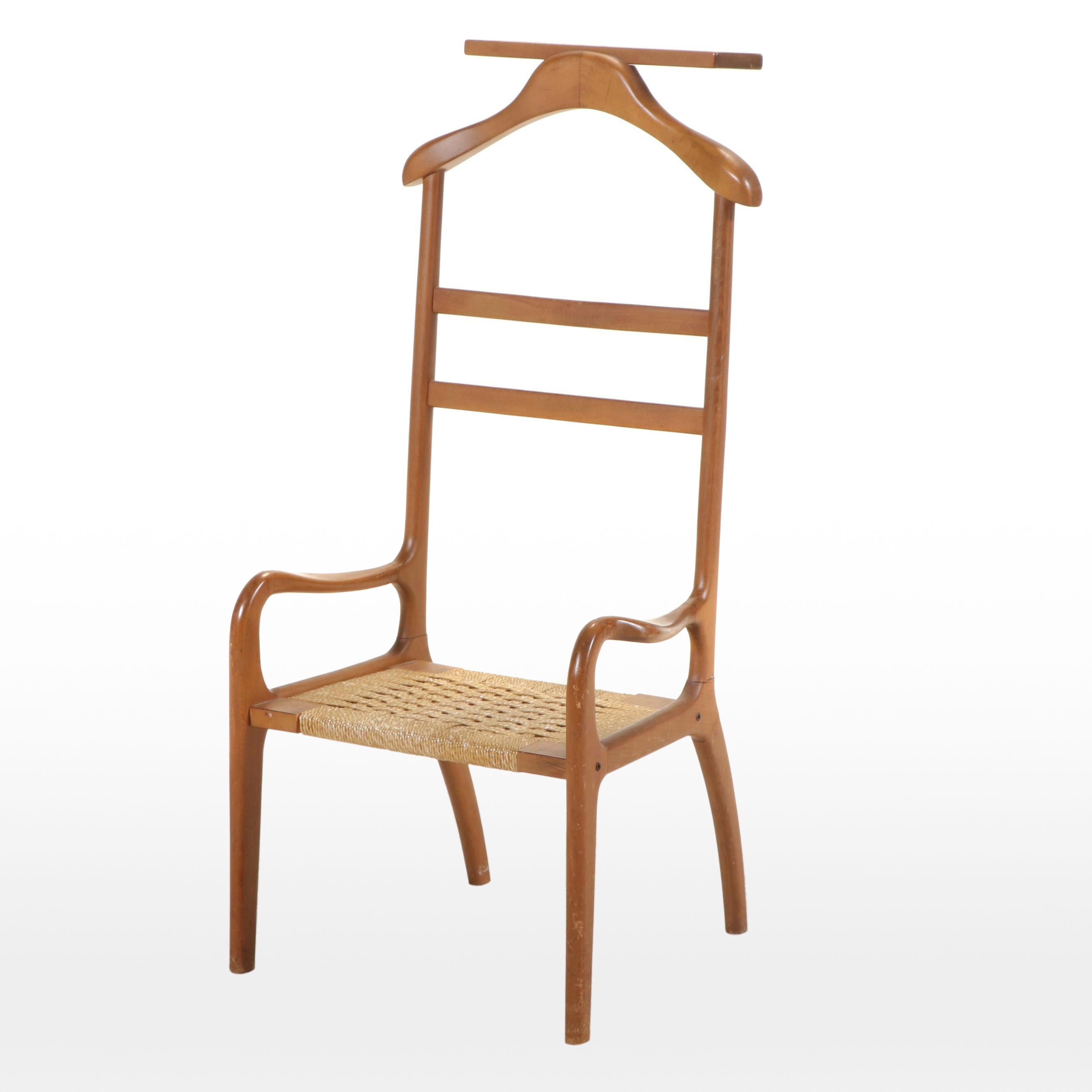 Mid Century Modern Style Walnut and Rope Woven Seat Valet Chair