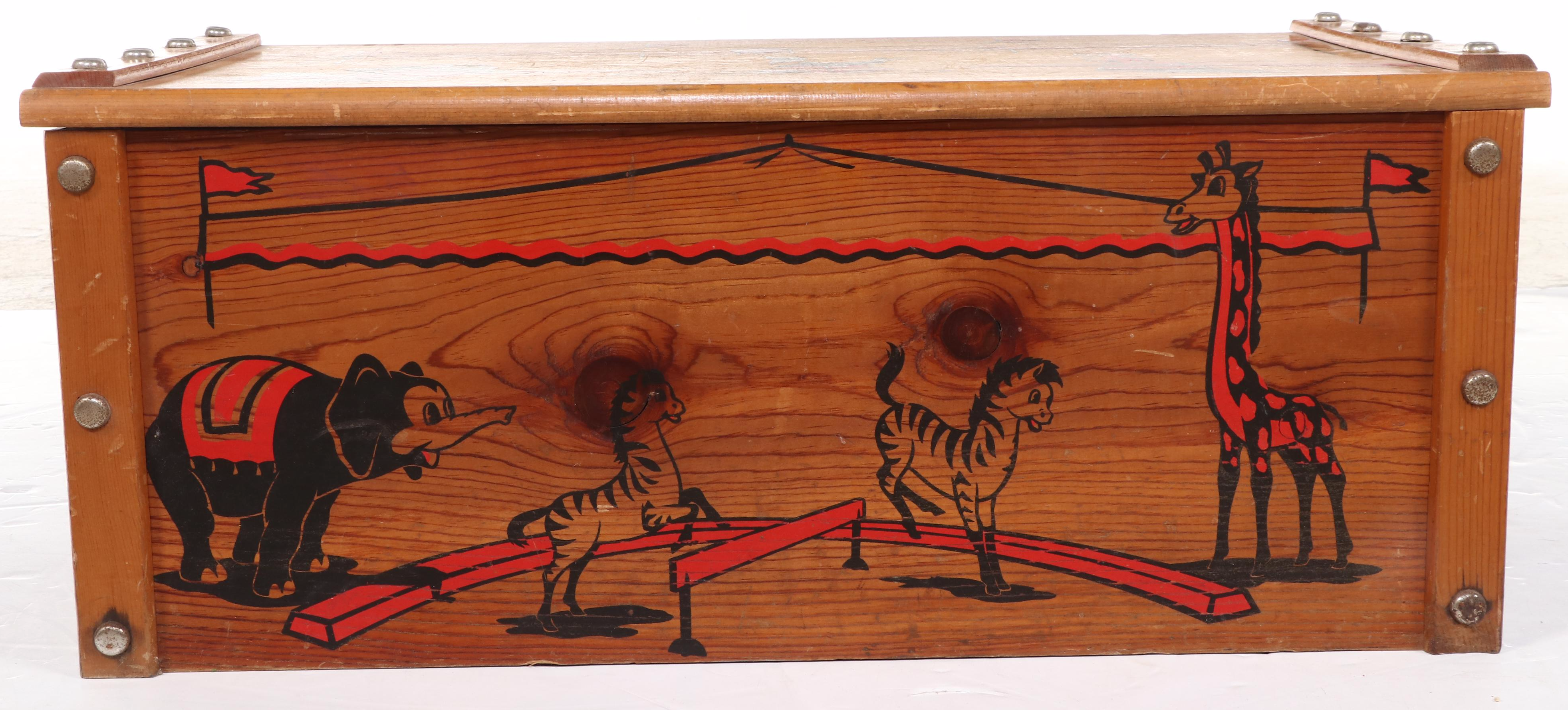 Circus-Themed Pine Toy Chest, Mid-20th Century
