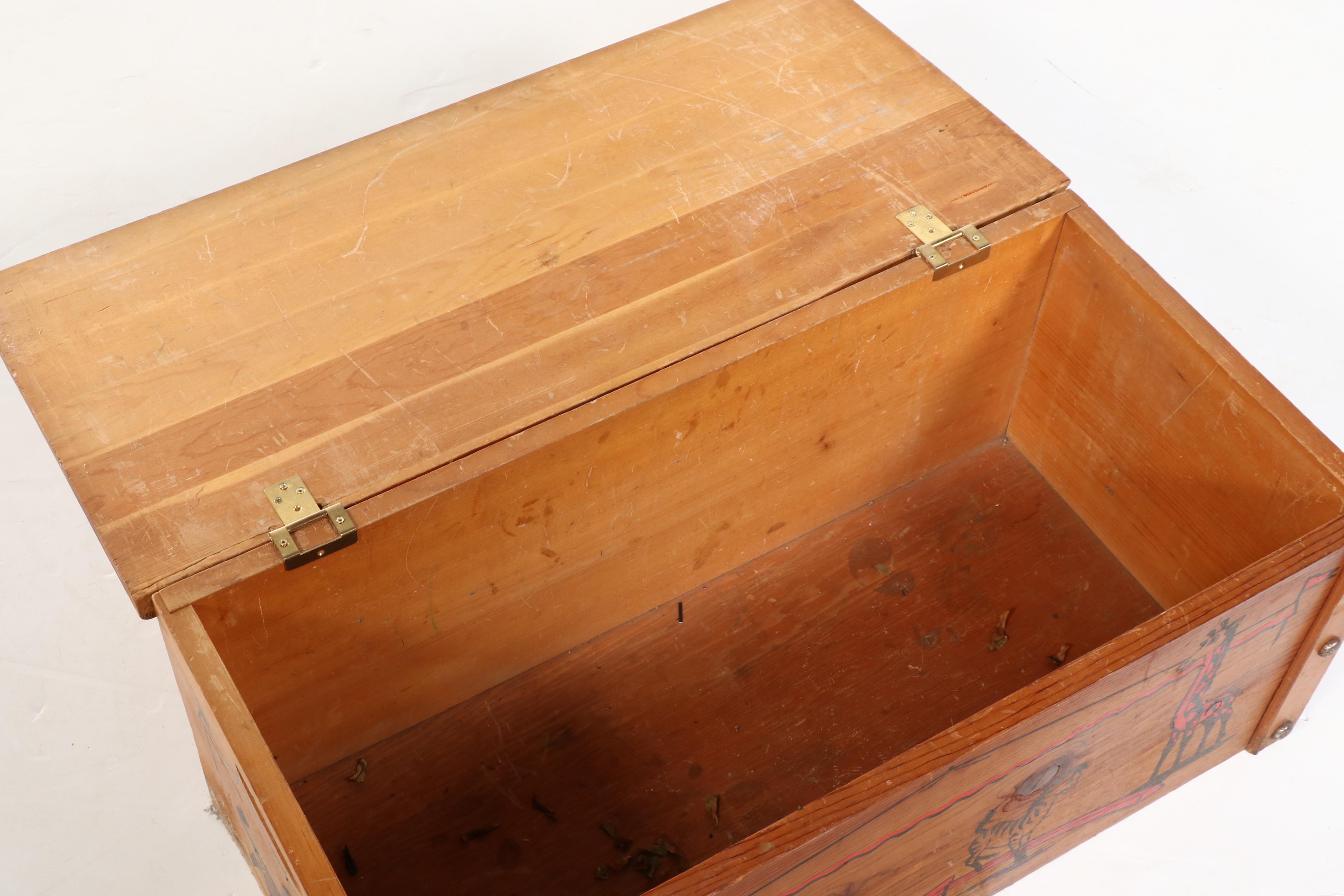 Circus-Themed Pine Toy Chest, Mid-20th Century