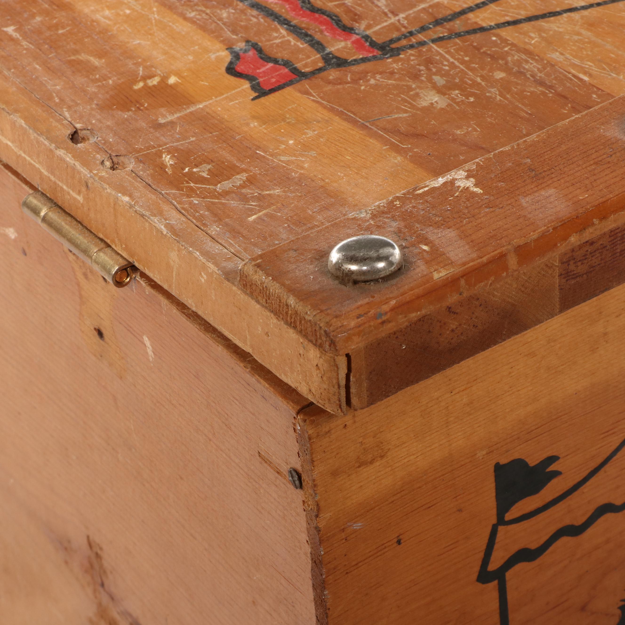 Circus-Themed Pine Toy Chest, Mid-20th Century
