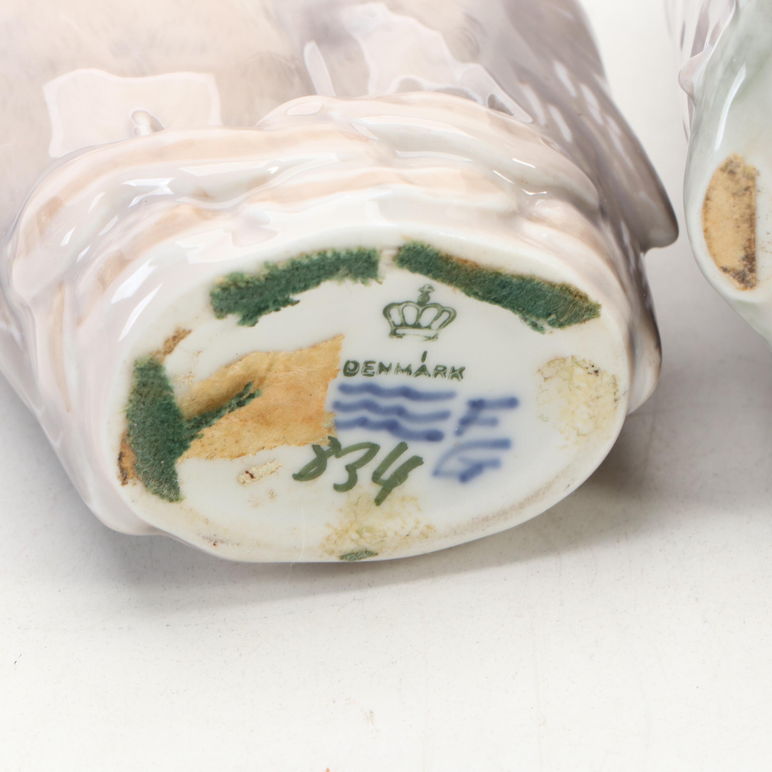 Royal Copenhagen Porcelain Owl Figurines, 20th Century