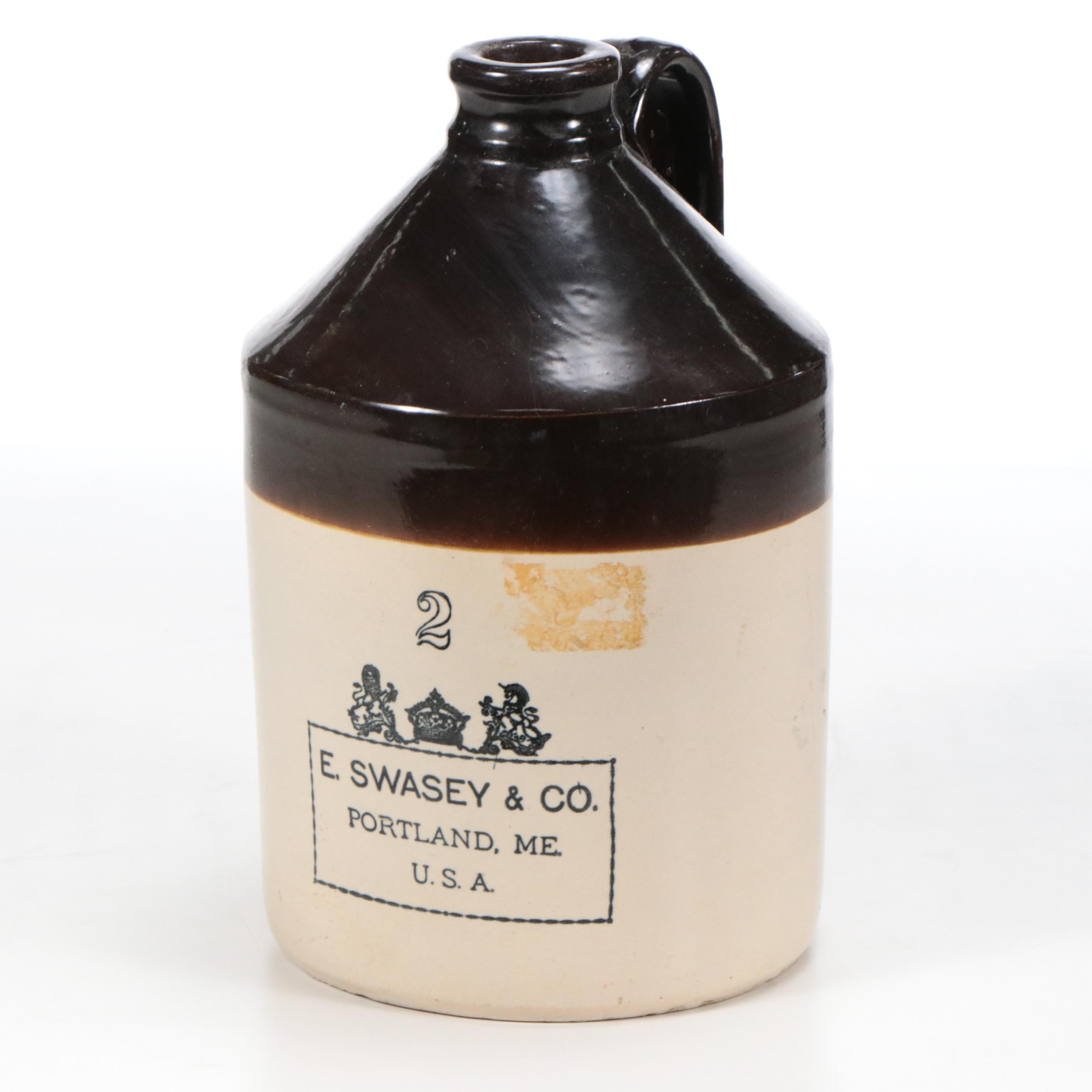 E. Swasey & Co. Two-Tone Stoneware Advertising Jug, Early to Mid-20th Century