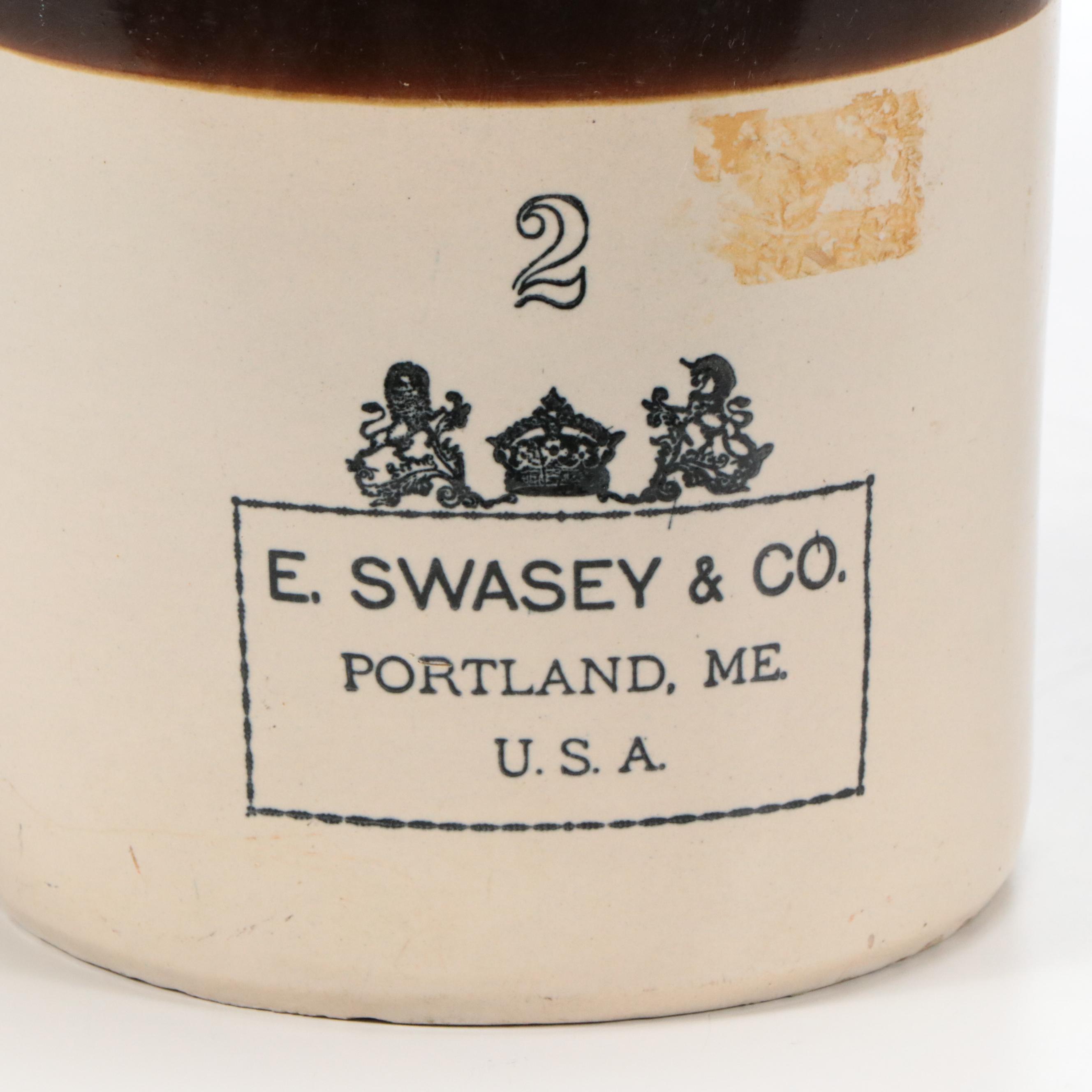 E. Swasey & Co. Two-Tone Stoneware Advertising Jug, Early to Mid-20th Century