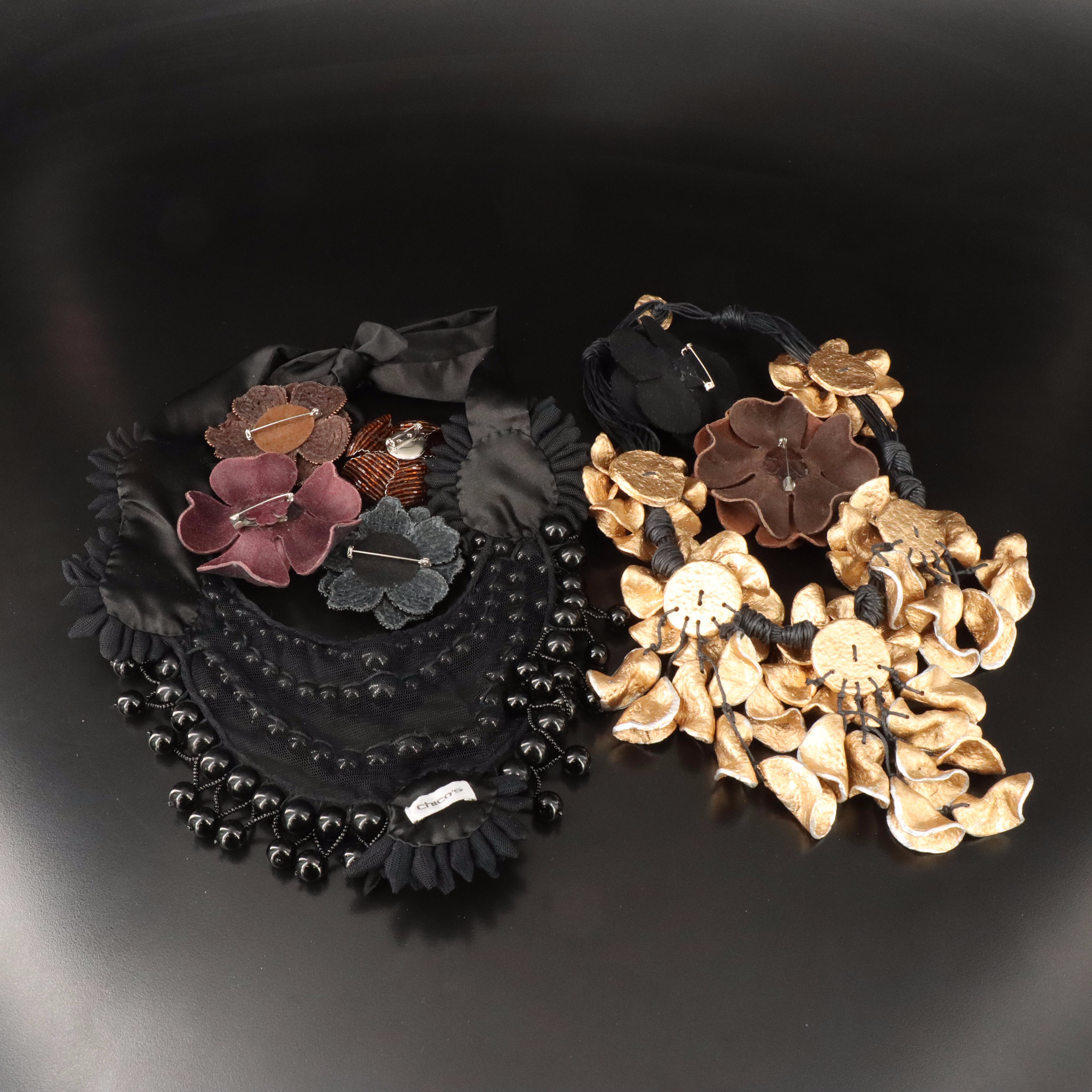 Jewelry Collection Featuring a Floral Necklace and Brooch, Chico's