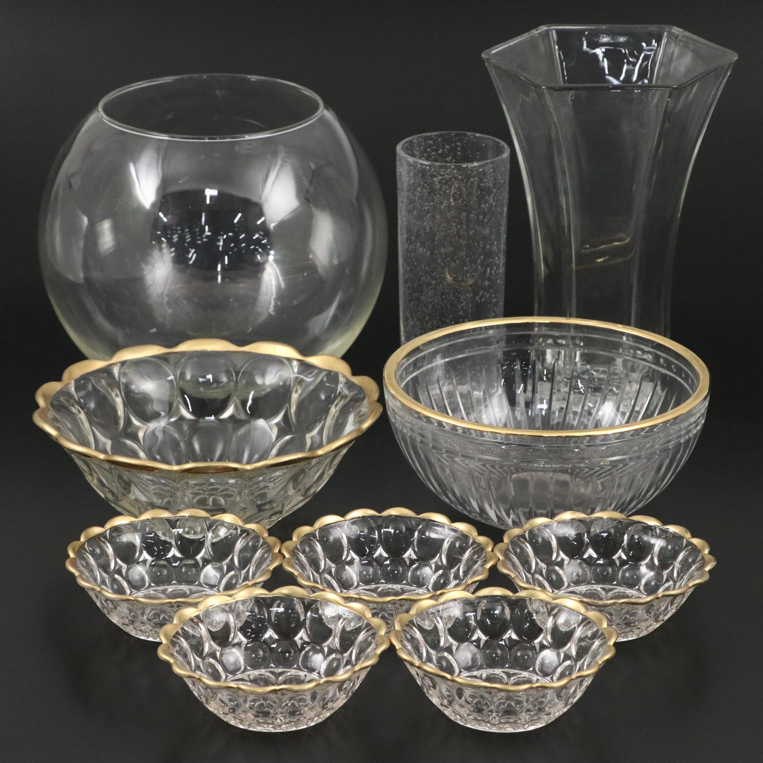 Hoosier Glass Hexagonal Glass Vase with More Glass Table Accessories