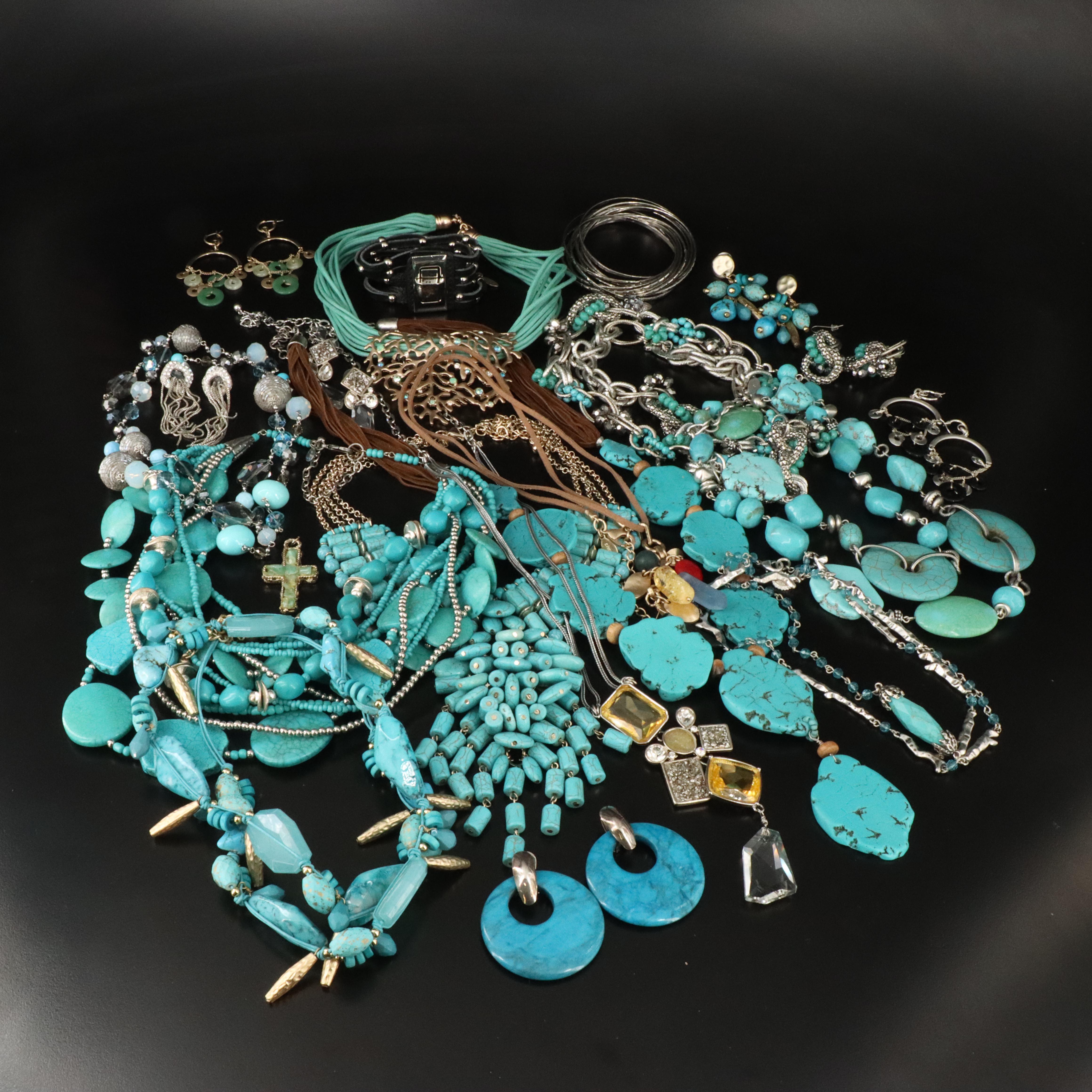 Chico's Jewelry Collection Including Howlite, Magnesite & Quench Crackled Quartz