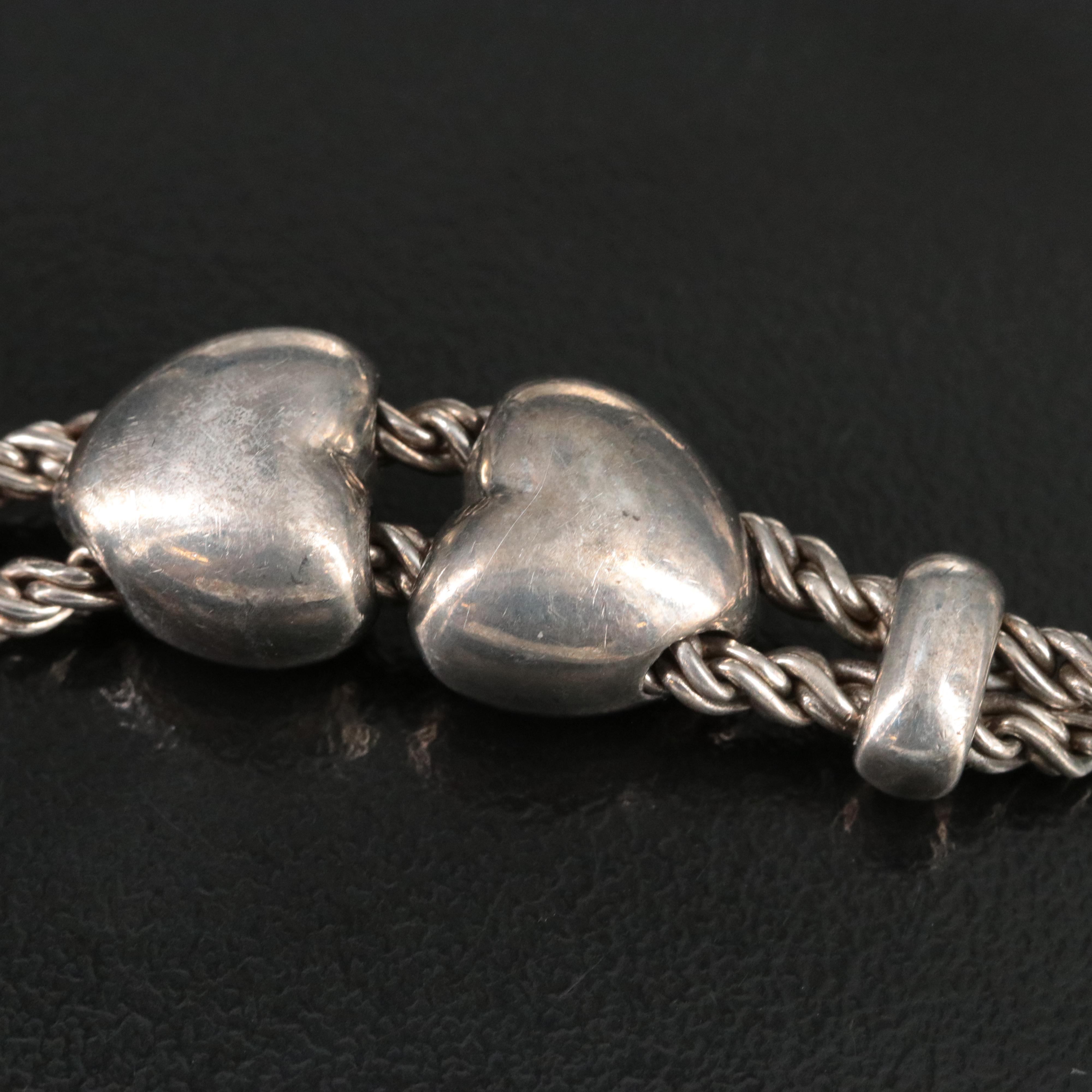 Tiffany & Co. Sterling Sliding Double Puffed Heart Rope Bracelet