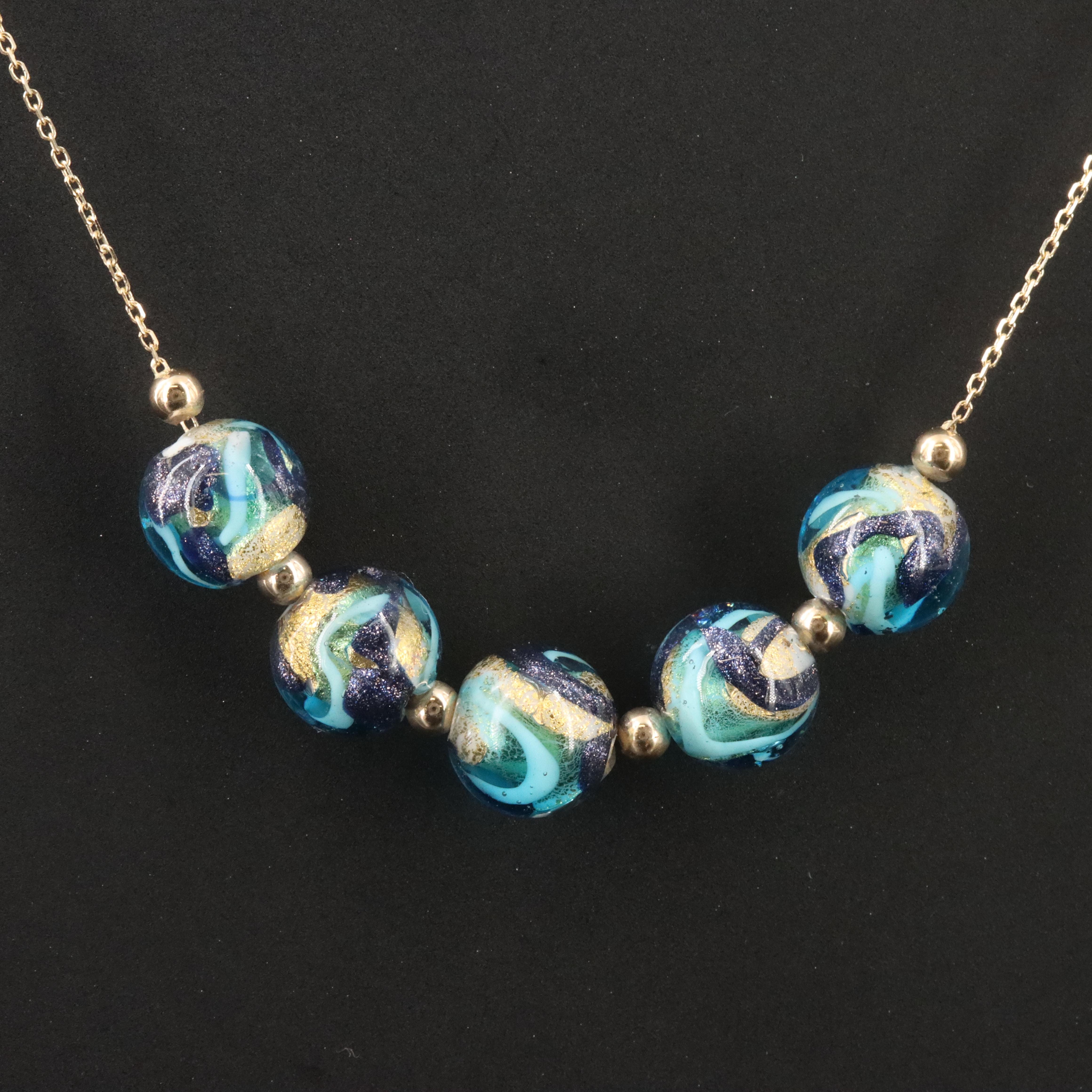 14K Art Glass Bead Necklace
