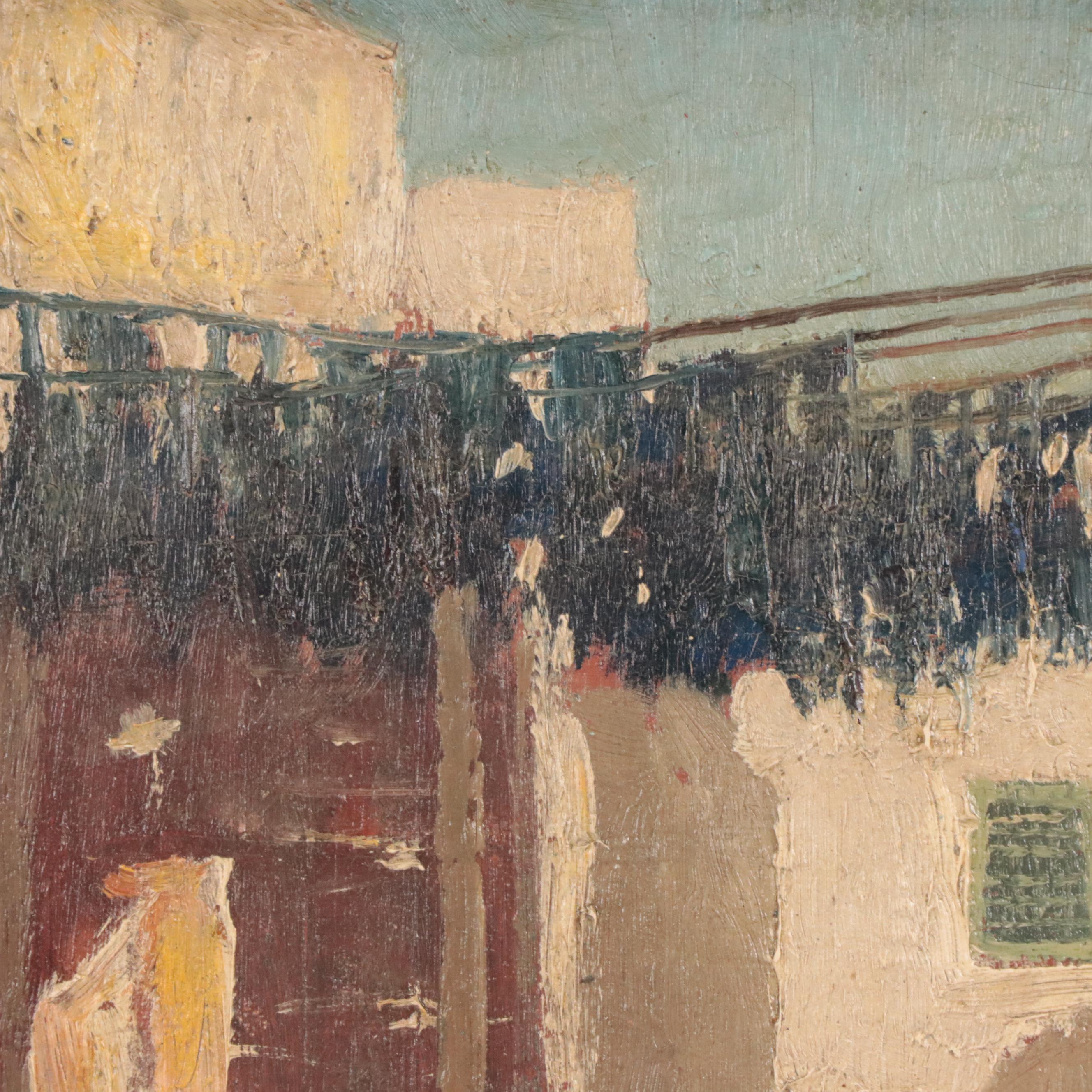 In the Style of André Delacroix Oil Painting of Tunisian Alley Scene