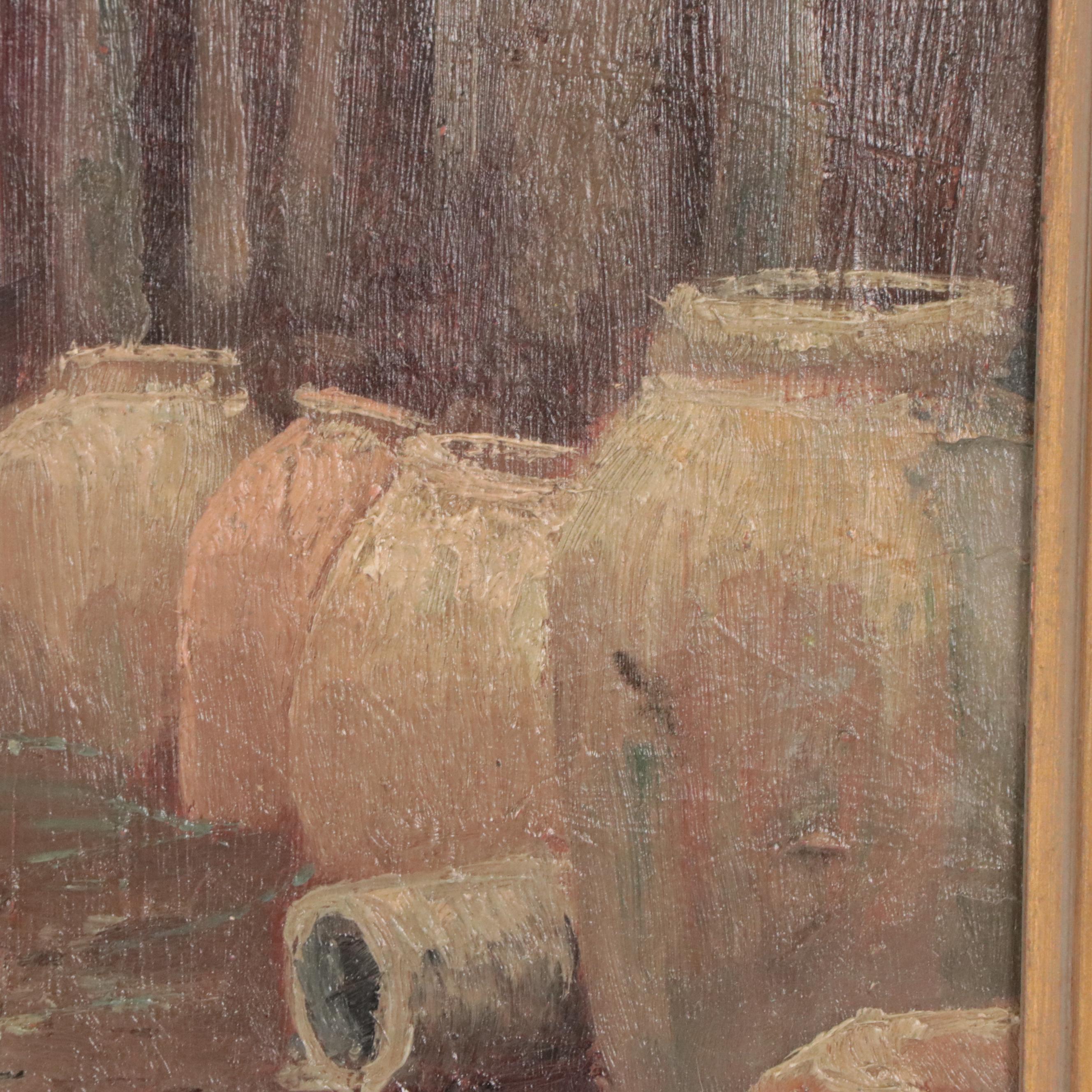 In the Style of André Delacroix Oil Painting of Tunisian Alley Scene