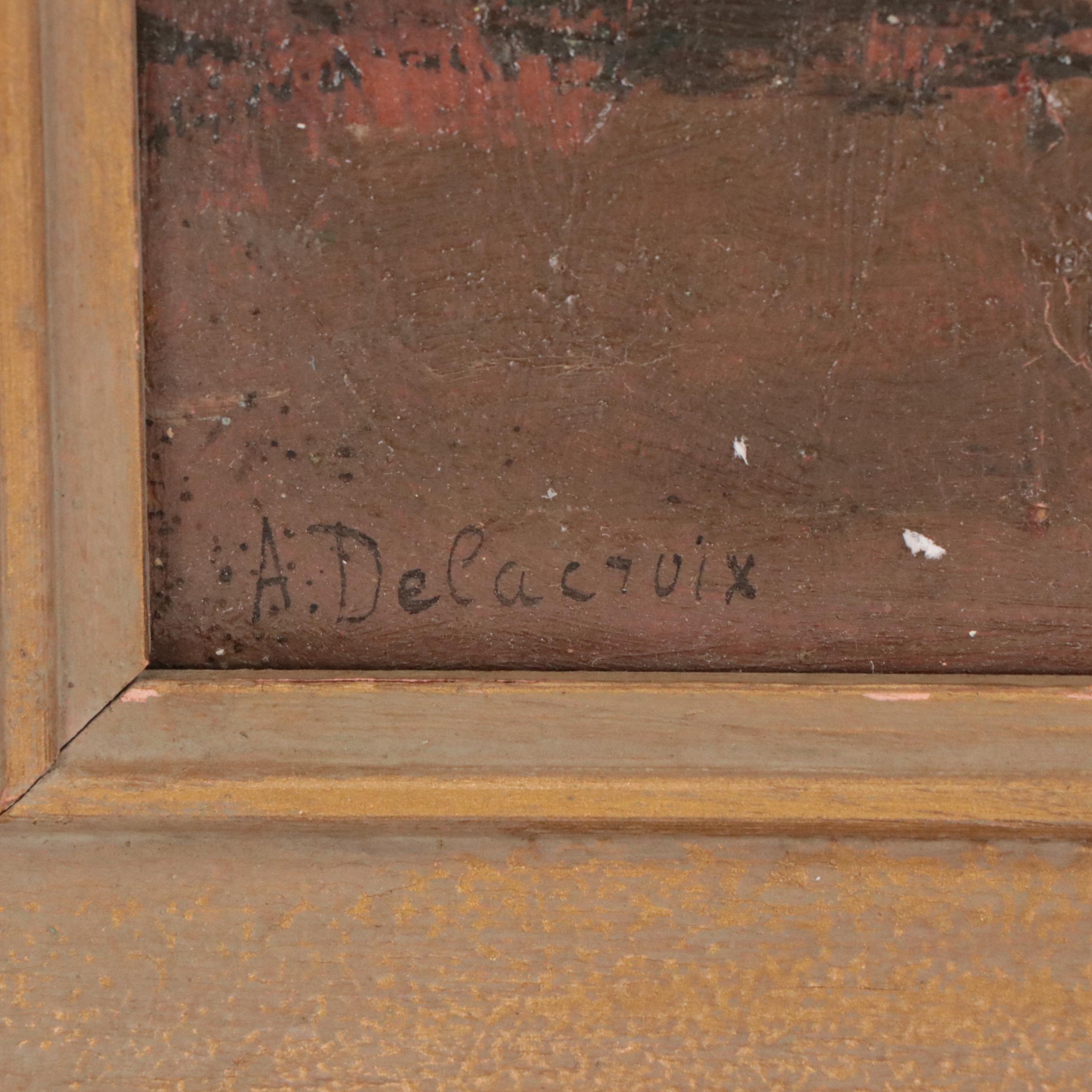 In the Style of André Delacroix Oil Painting of Tunisian Alley Scene