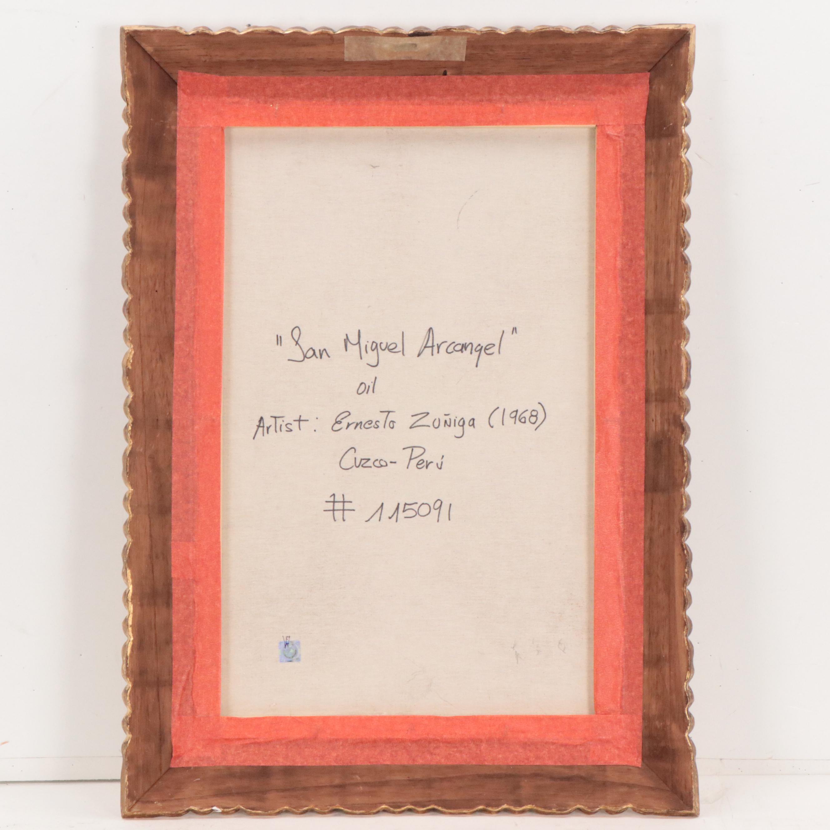 Ernesto Zuñiga Cuzco Style Oil Painting of Archangel