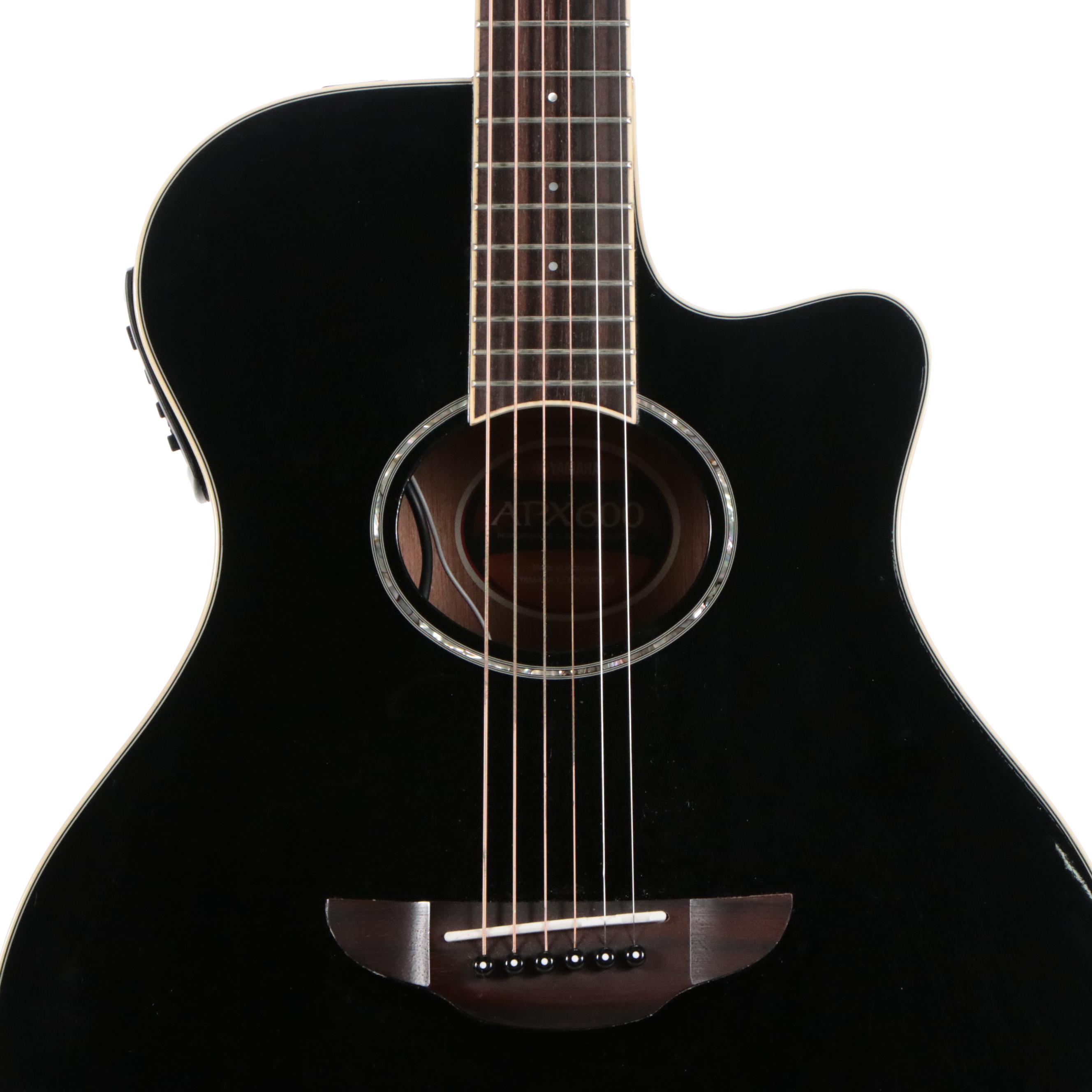 Yamaha Black Gloss and Abalone String Inlay Acoustic Electric Guitar