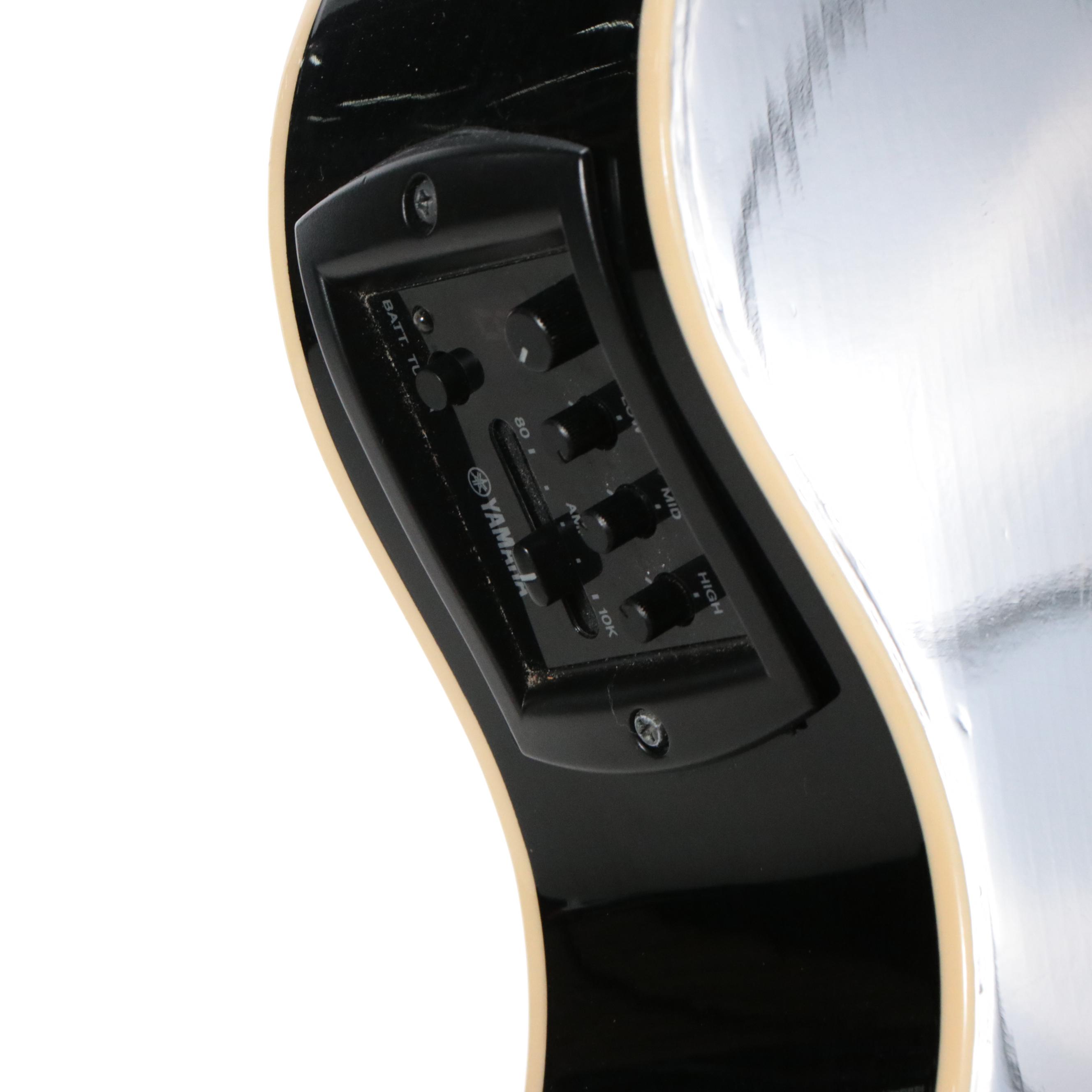 Yamaha Black Gloss and Abalone String Inlay Acoustic Electric Guitar