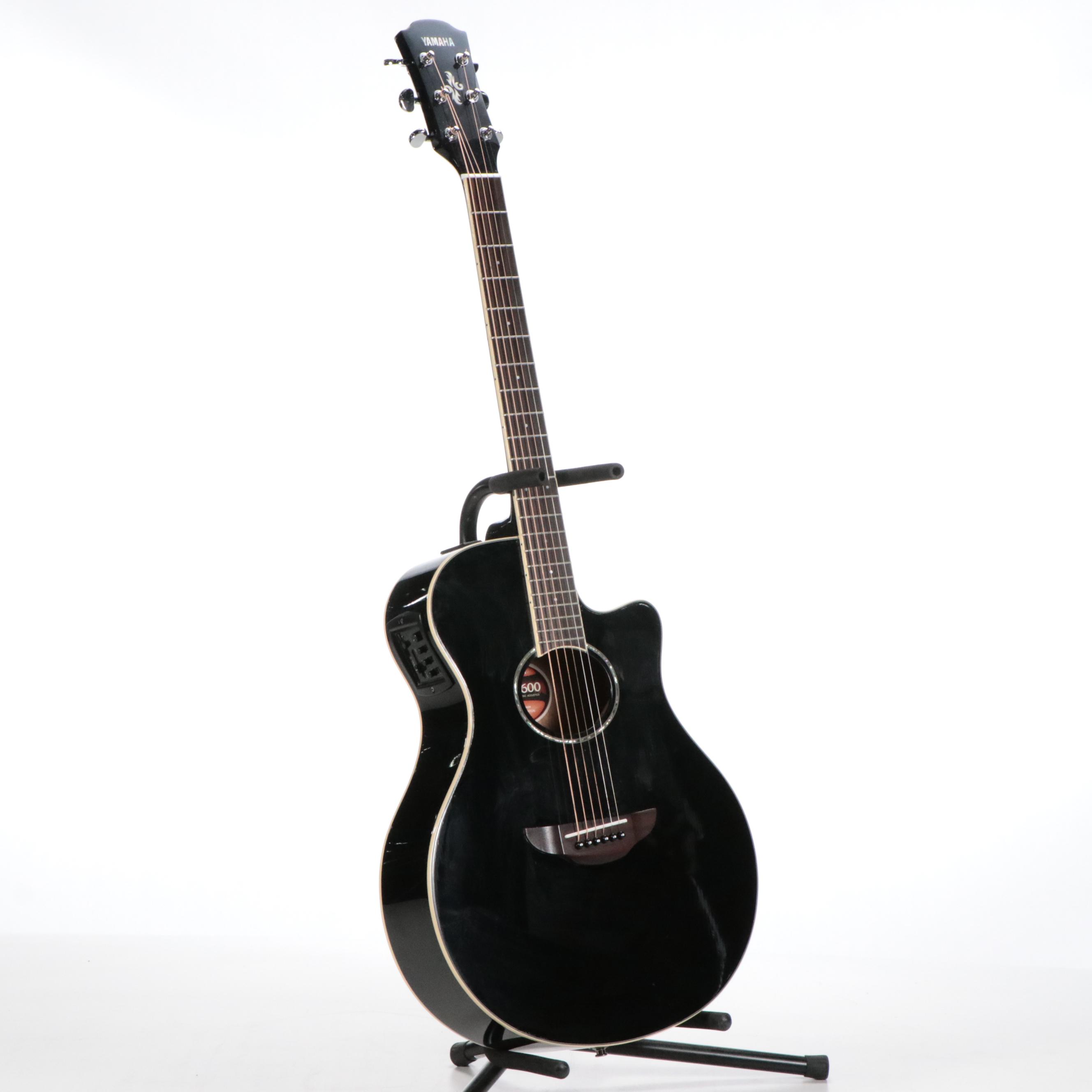 Yamaha Black Gloss and Abalone String Inlay Acoustic Electric Guitar